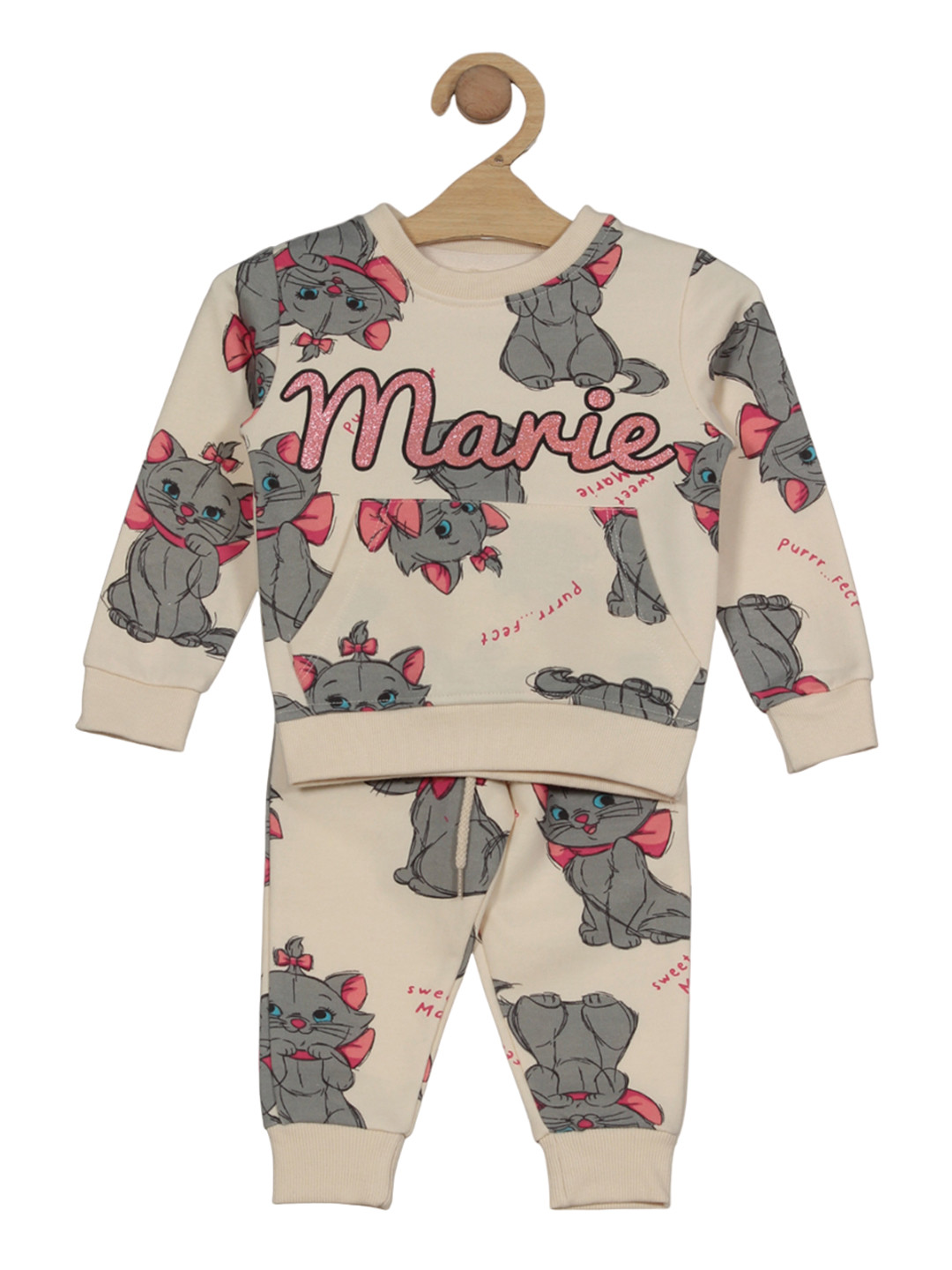 

Lil Lollipop Kids Kitty Printed Long Sleeves Fleece Sweatshirt & Joggers, Cream