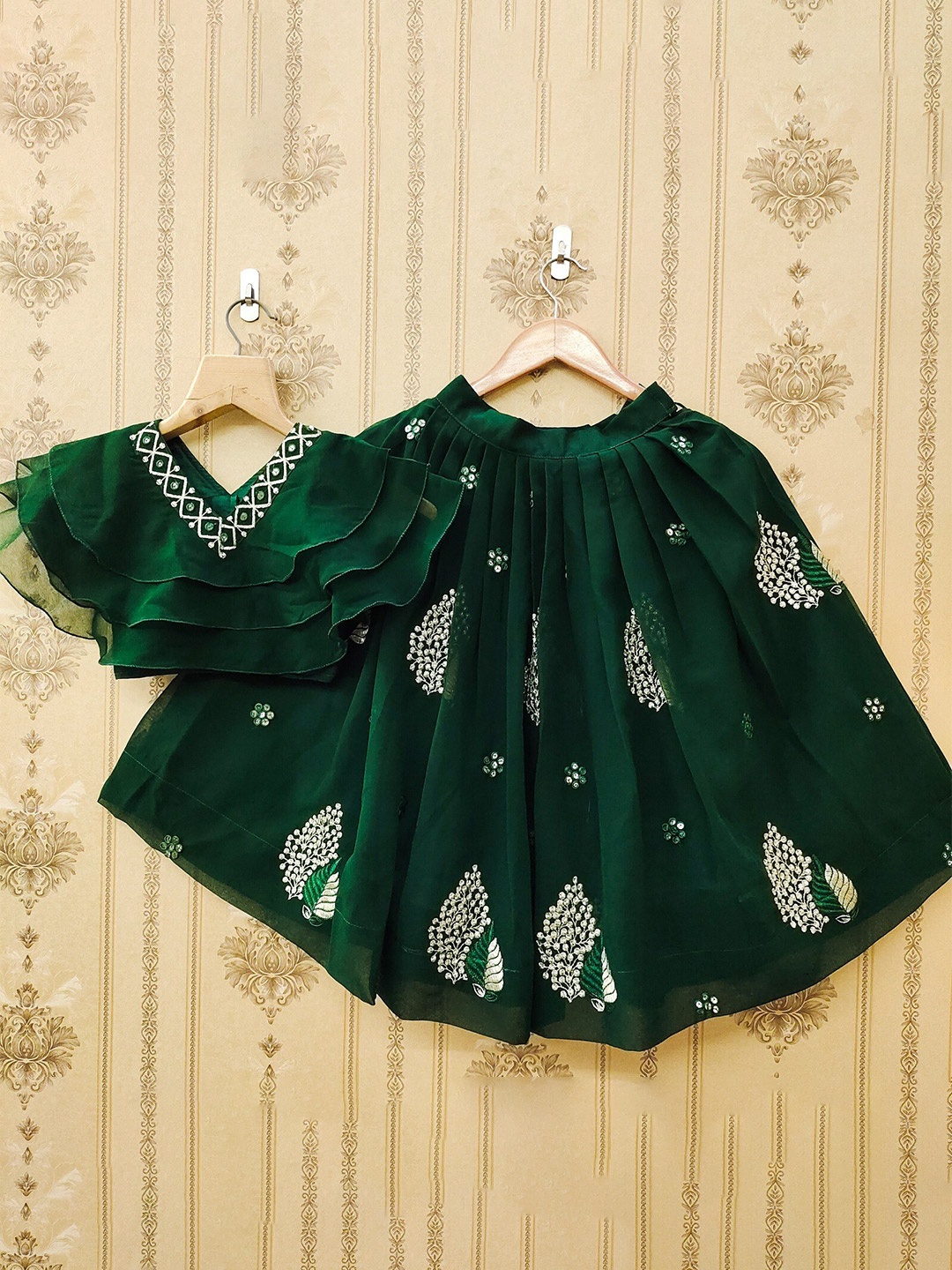 

BAESD Girls Embroidered Ready to Wear Lehenga & Blouse, Green