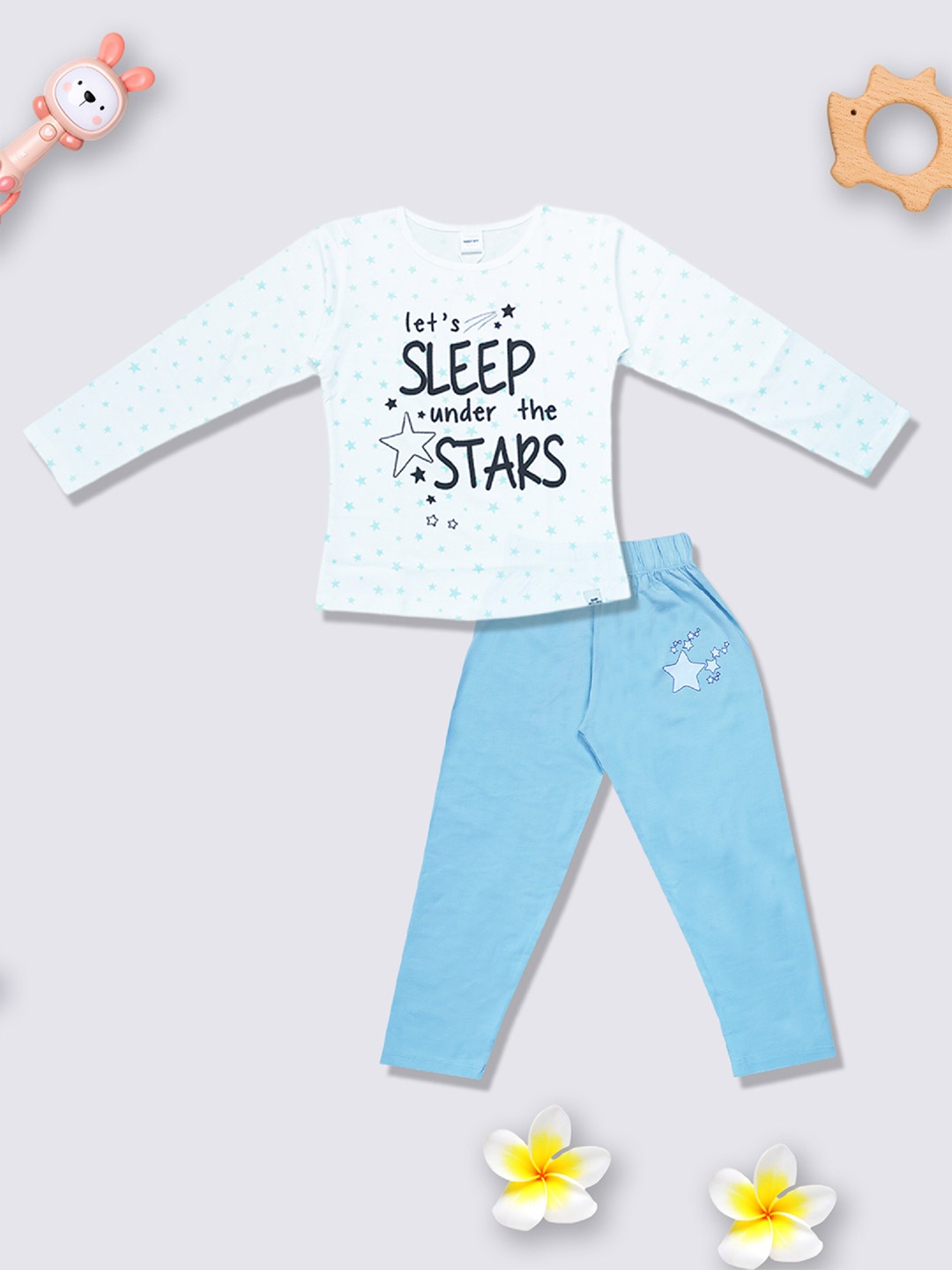 

Moms Love Girls Printed Cotton Clothing Set, Blue