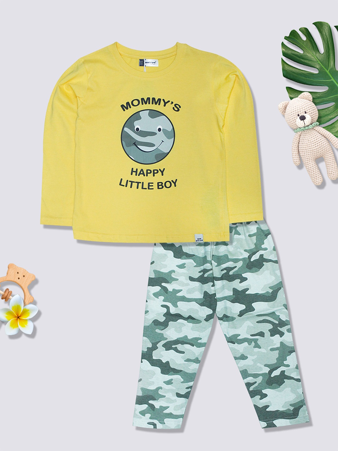

Moms Love Boys Printed Pure Cotton Clothing Set, Yellow