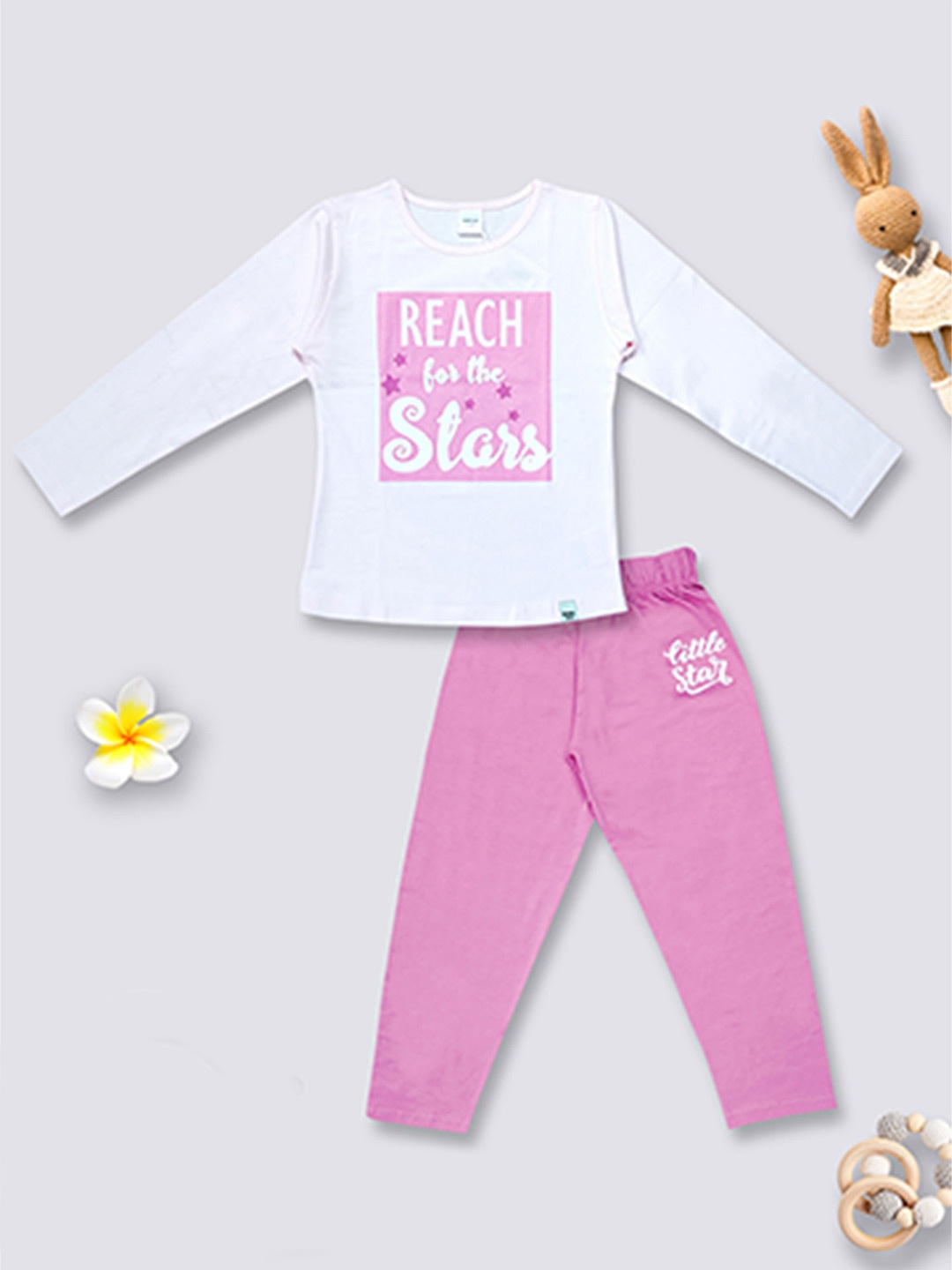 

Moms Love Girls Printed Cotton Clothing Set, Pink