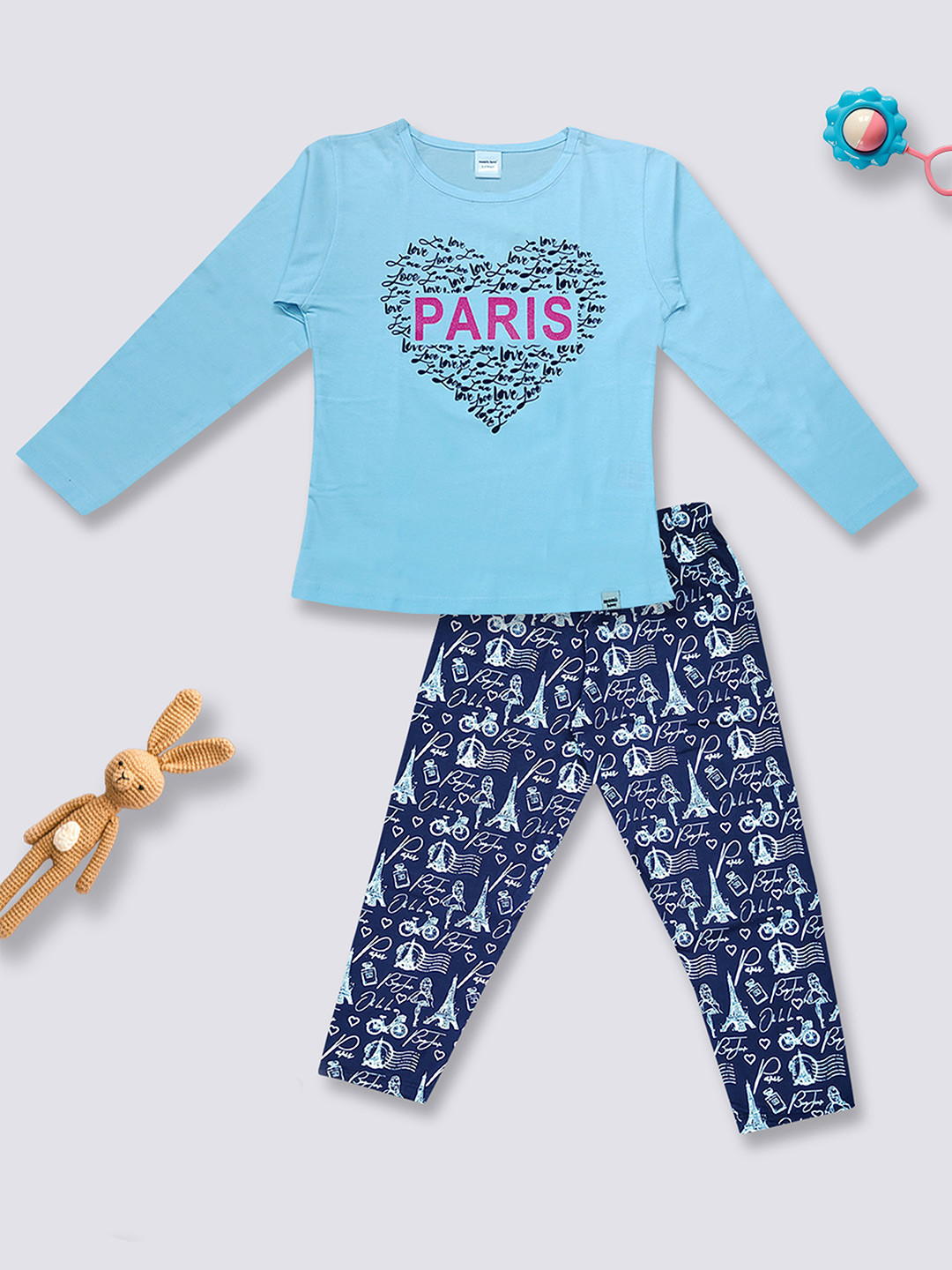 

Moms Love Girls Printed Cotton Clothing Set, Blue