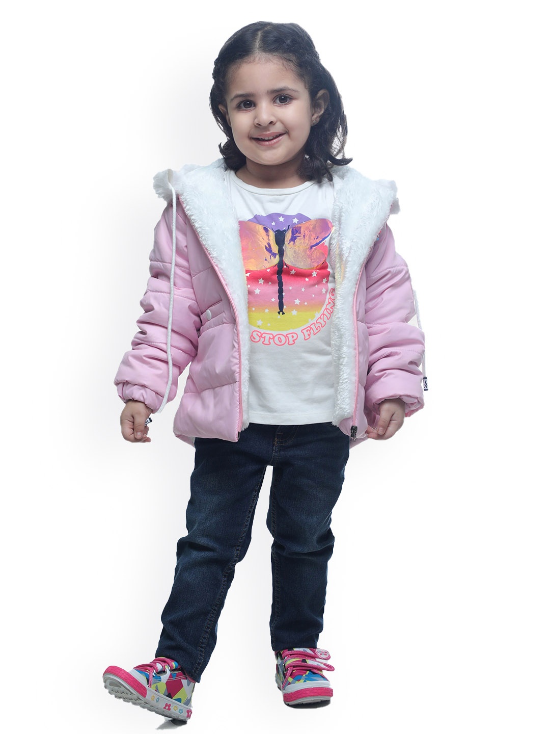 

BAESD Girls Hooded Long Sleeves Insulator Faux Fur Trim Padded Jacket, Pink