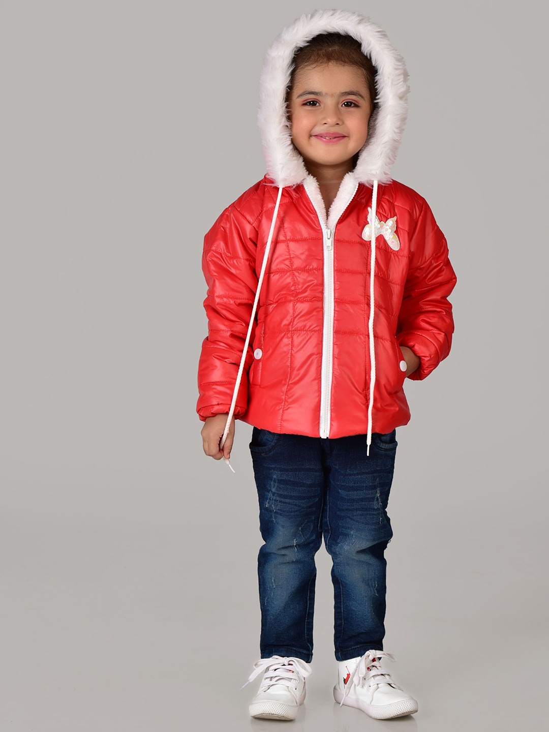 

BAESD Girls Hooded Long Sleeves Insulator Faux Fur Trim Padded Jacket, Red