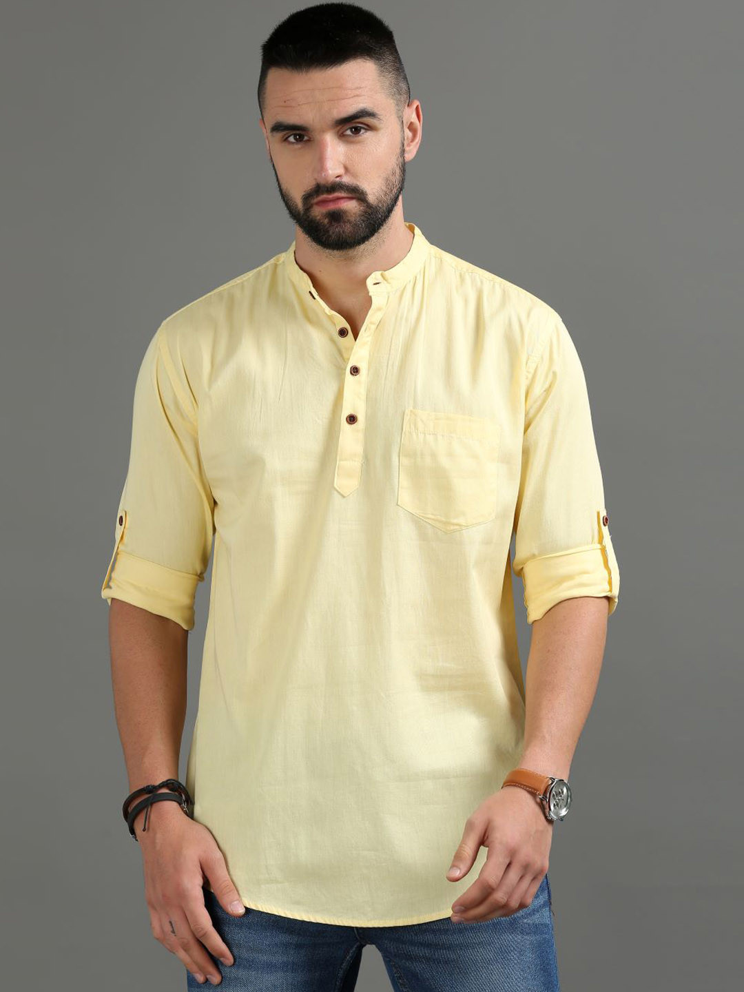 

Tallwalker Mandarin Collar Cotton Kurta, Yellow