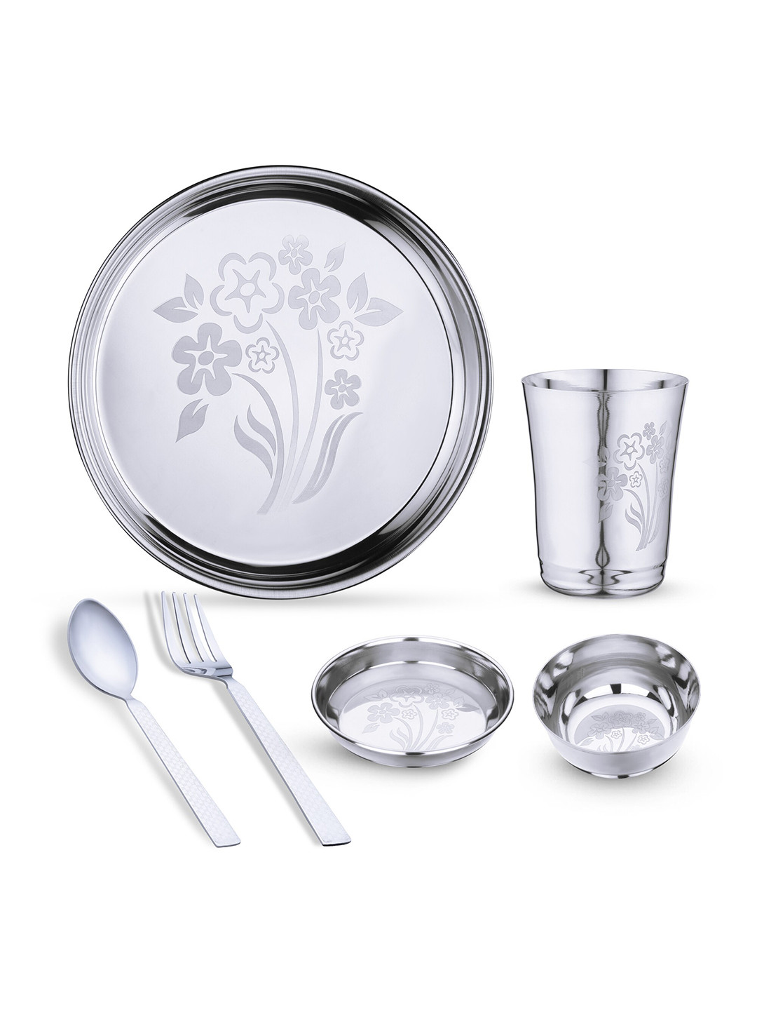 

LIMETRO STEEL 6 Pieces Silver-Toned Floral Stainless Steel Dinner Set