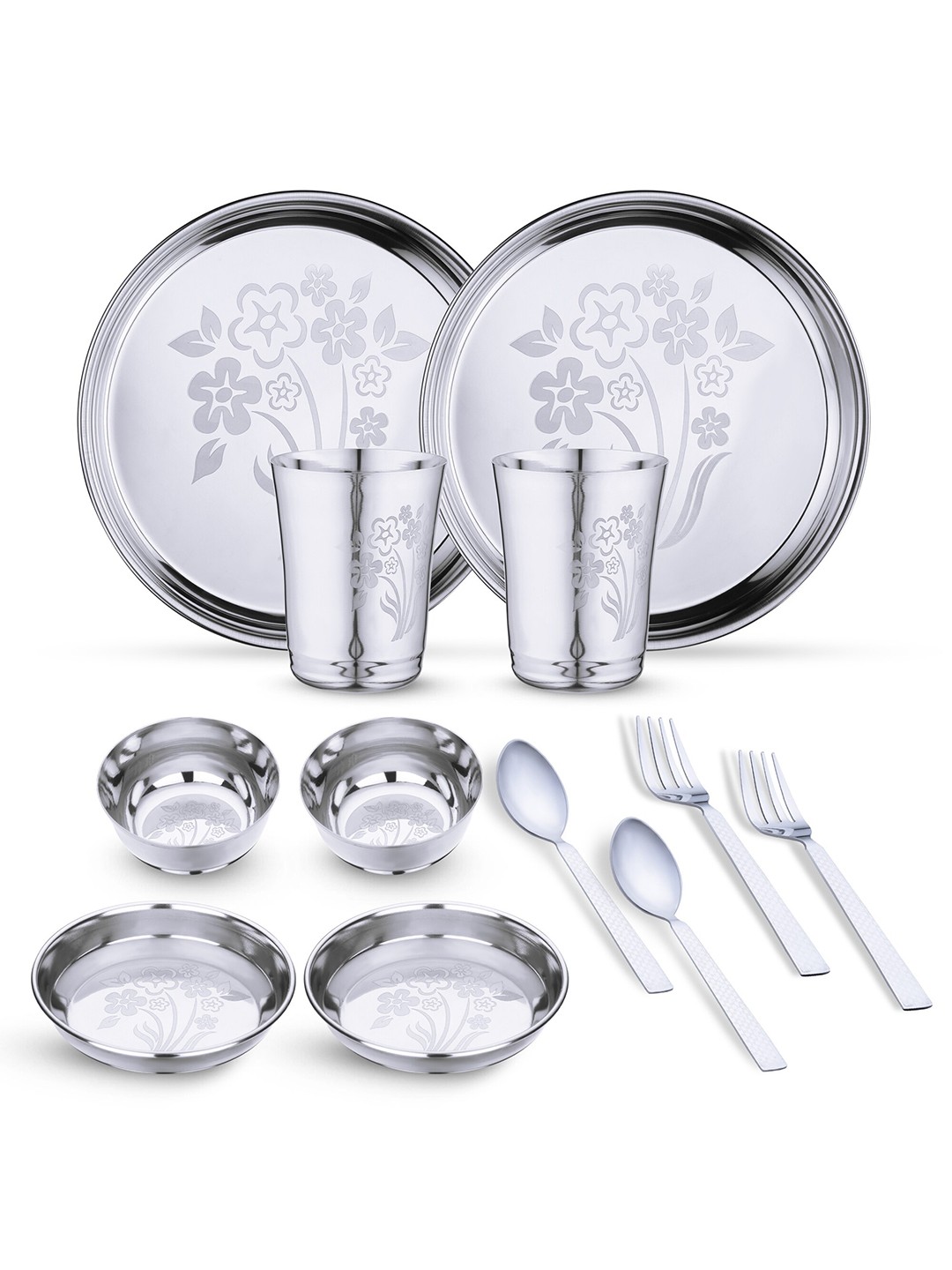 

LIMETRO STEEL 12 Pieces Silver-Toned Floral Stainless Steel Dinner Set
