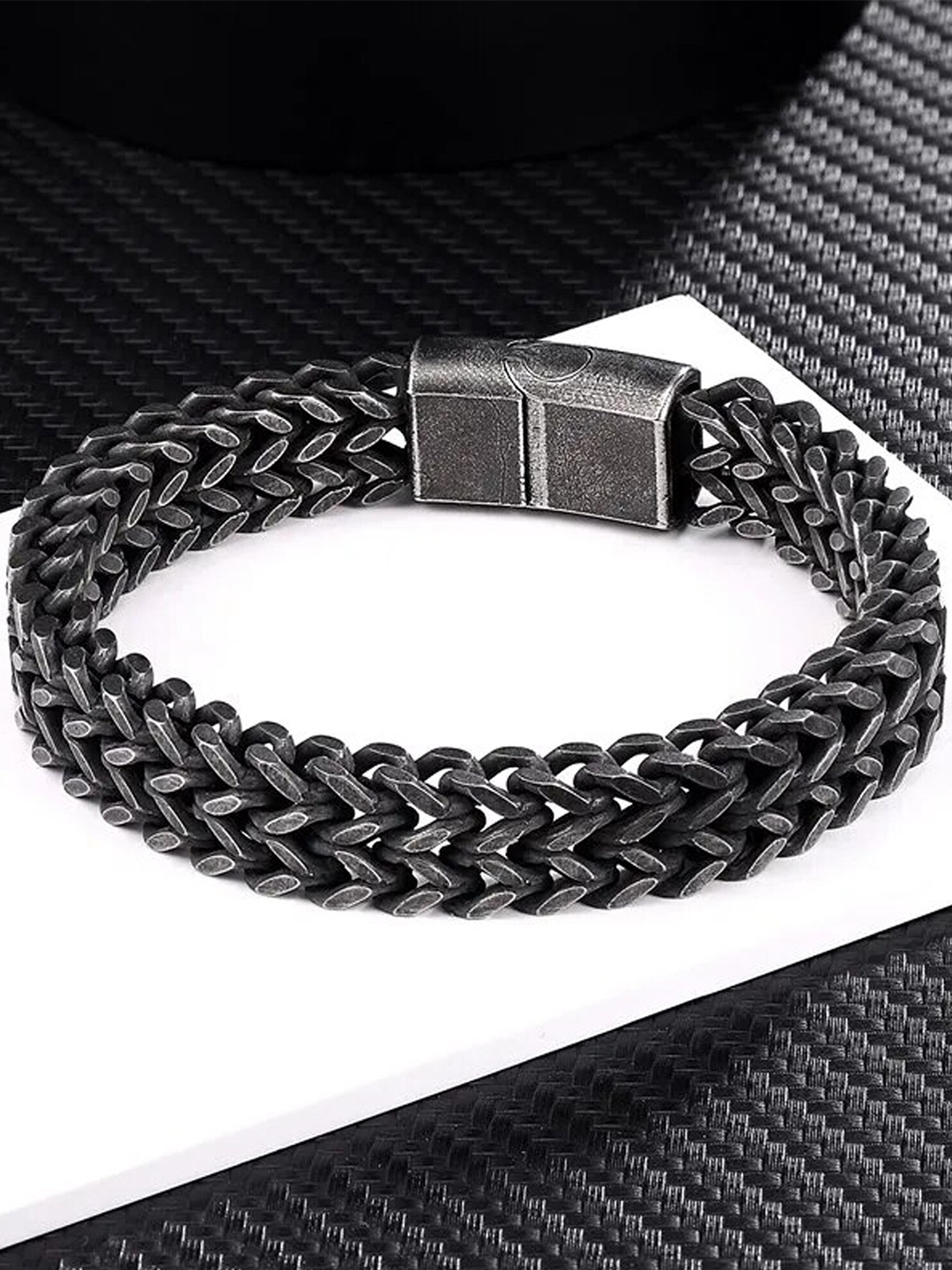 

Fashion Frill Men Silver-Plated Wraparound Bracelet, Black