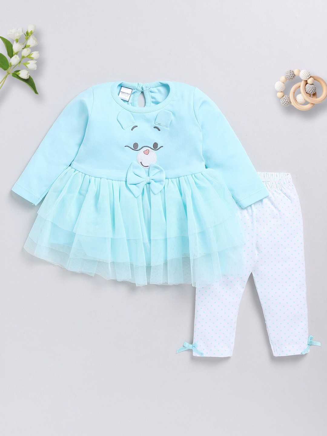 

Moms Love Girls Printed Cotton Clothing Set, Sea green