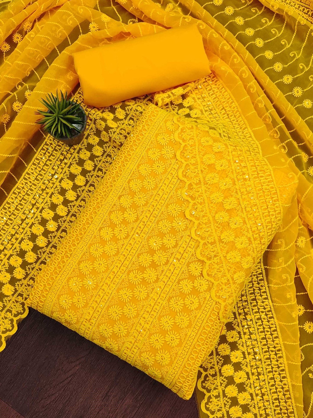 

Panzora Embroidered Unstitched Dress Material, Yellow