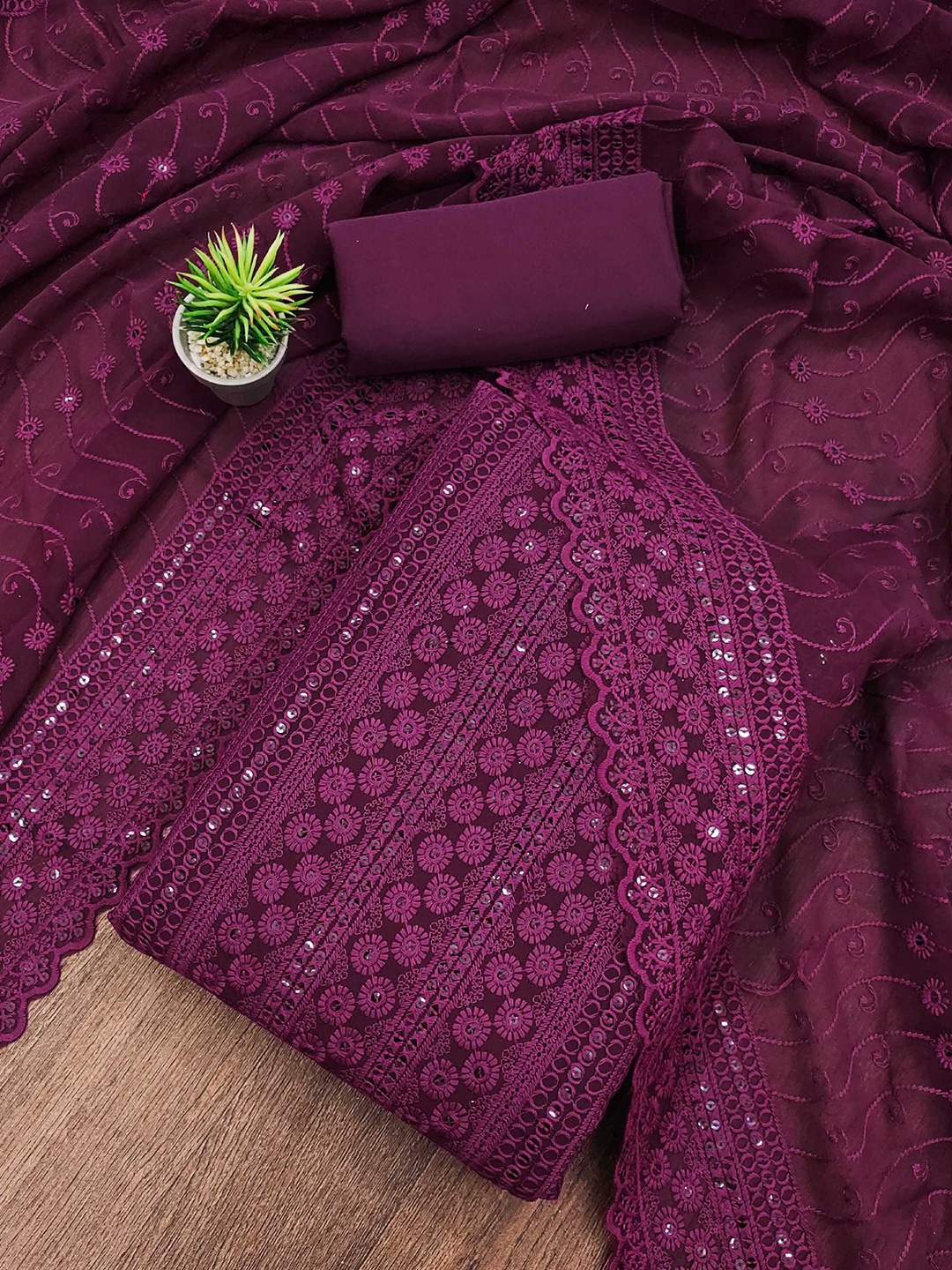 

Panzora Floral Embroidered Sequined Unstitched Dress Material, Purple