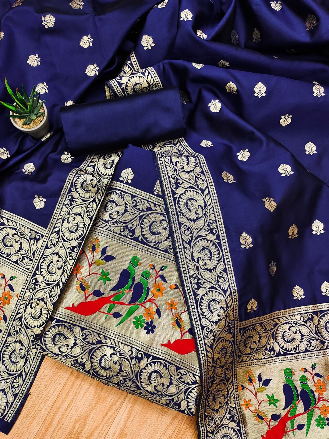 

Panzora Ethnic Motifs Woven Design Unstitched Dress Material, Blue