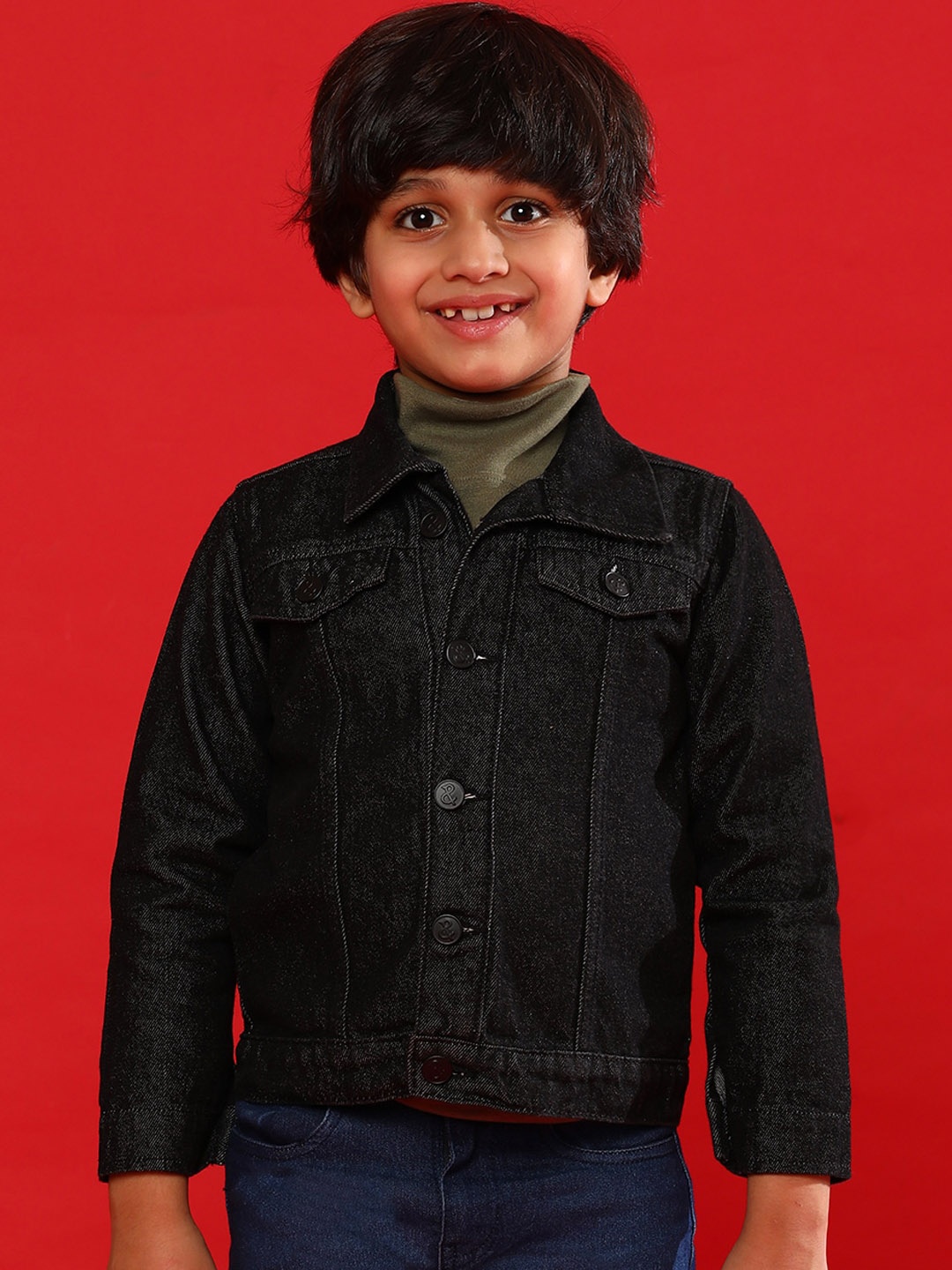 

TALES & STORIES Kids Washed Lightweight Cotton Denim Jacket, Black