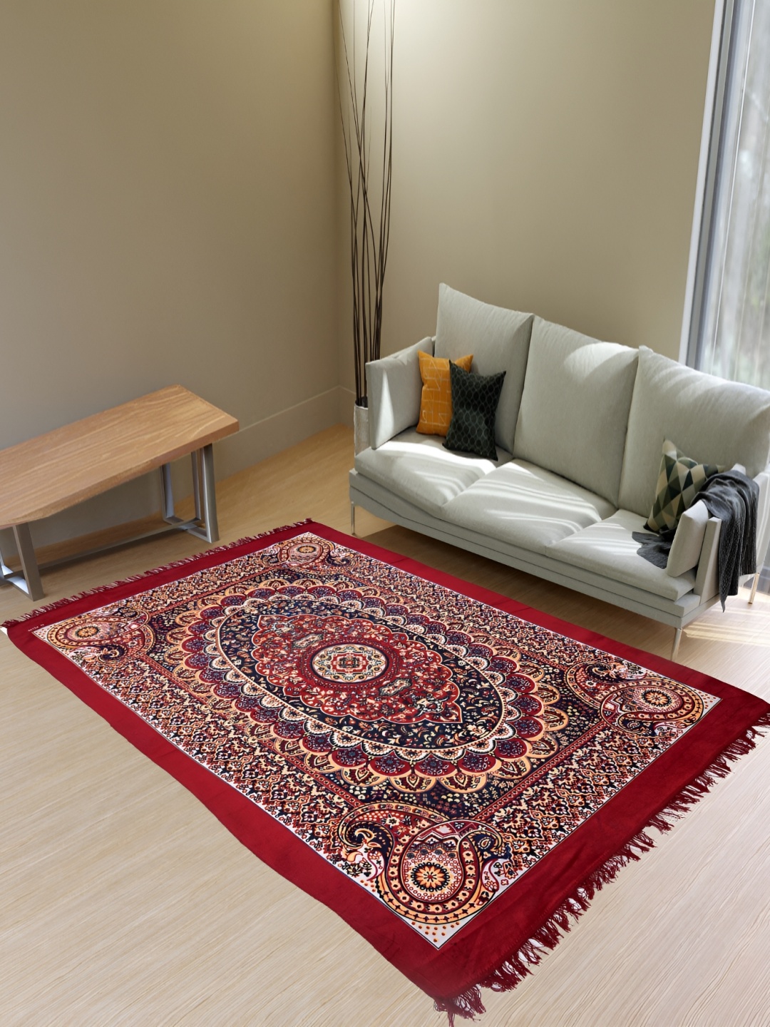 

RRC Maroon Ethnic Motifs Velvet Carpet