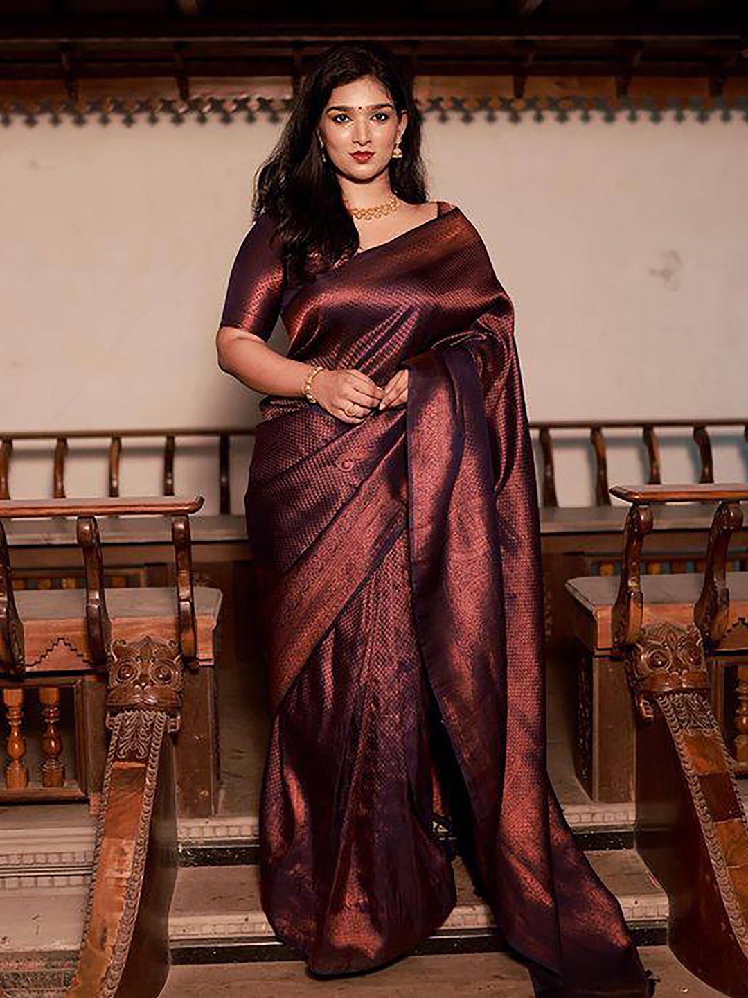 

KALINI Ethnic Motifs Woven Design Silk Cotton Zari Banarasi Saree, Blue