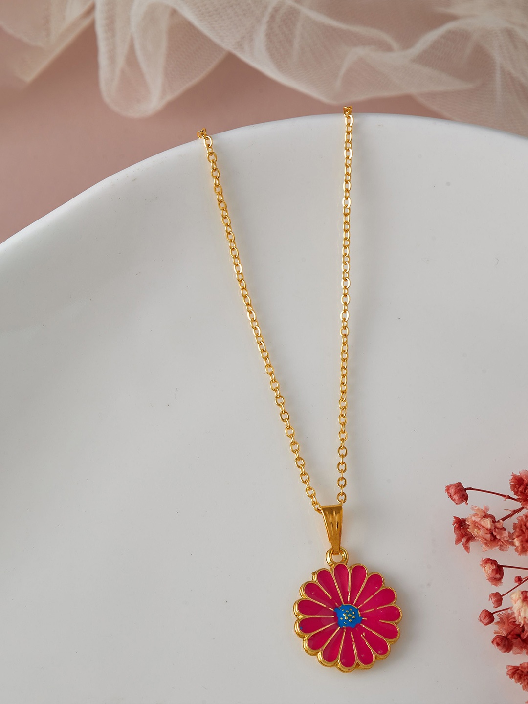 

DressBerry Gold-Plated Contemporary Stone-Studded Pendant With Chain