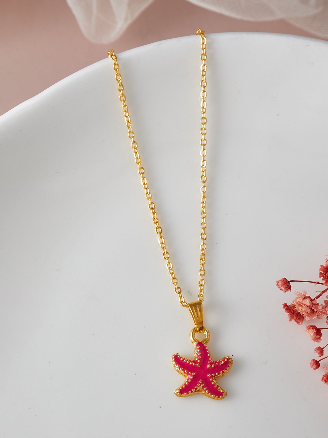 

DressBerry Gold-Plated Contemporary Stone-Studded Pendant With Chain