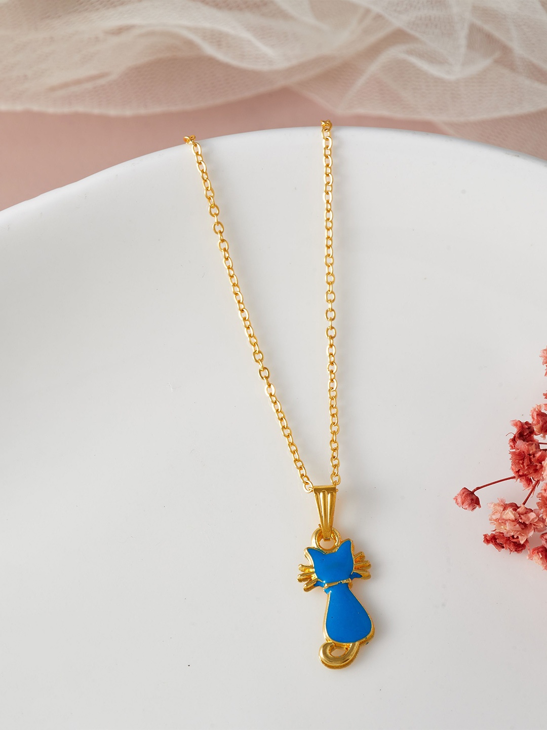 

DressBerry Gold-Toned Gold-Plated Enamelled Pendant with Chain