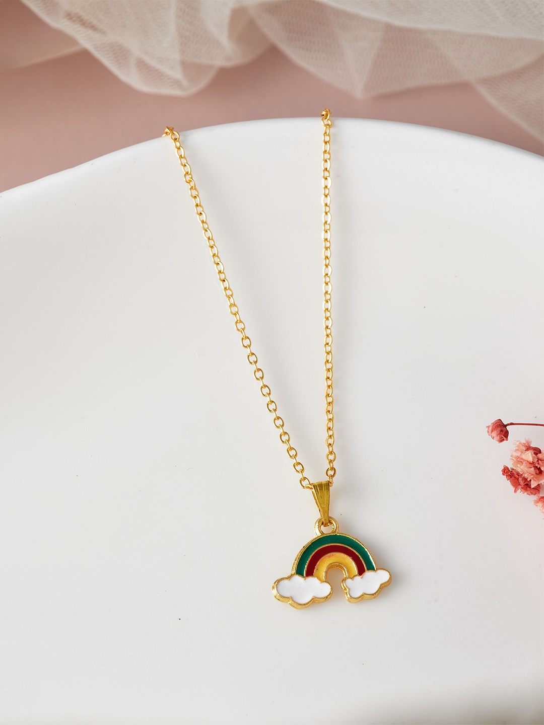 

DressBerry Gold-Plated Rainbow With Clouds Shaped Pendant with Chain