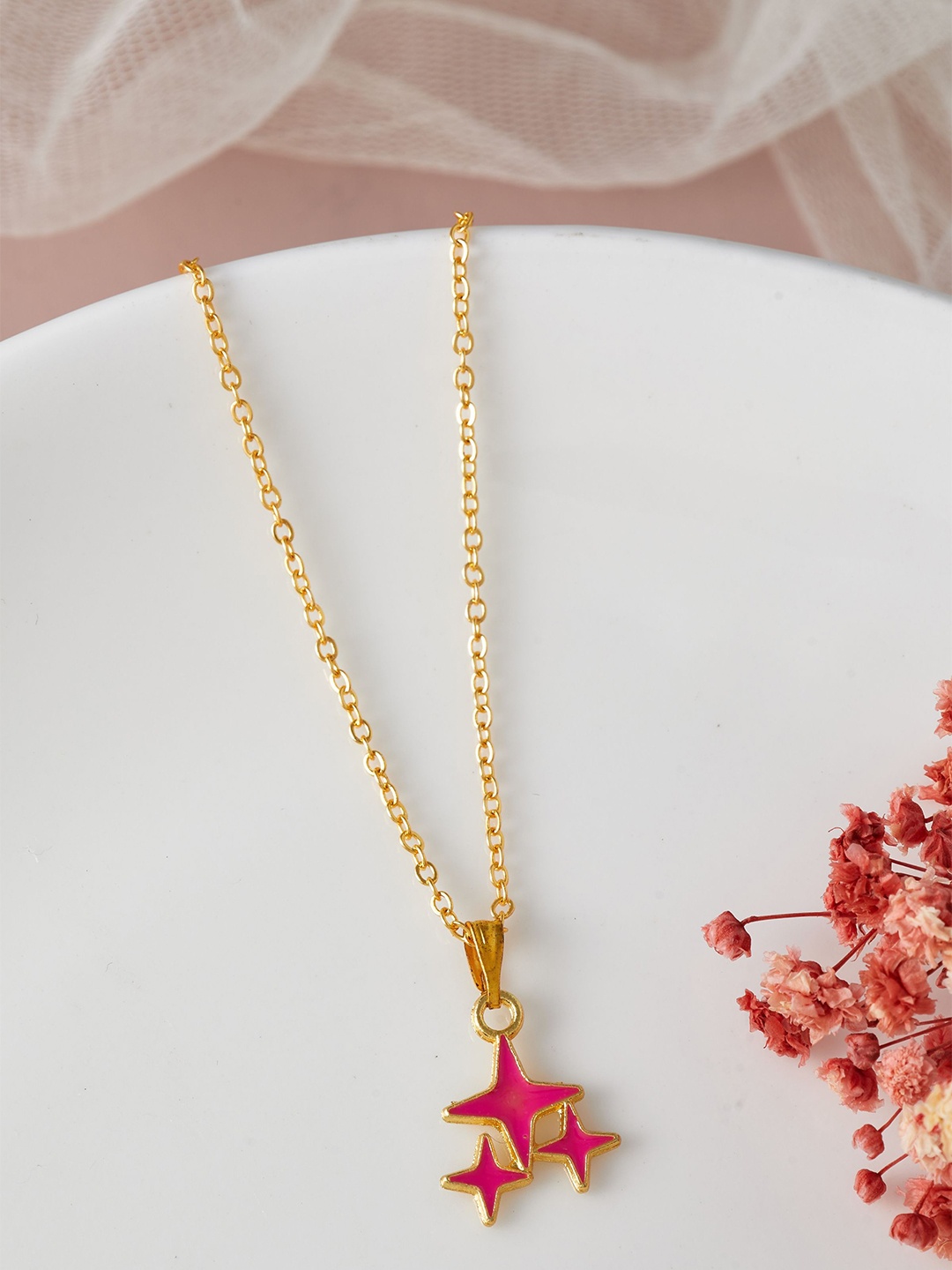 

DressBerry Pink Gold-Plated Stars Shaped Pendant with Chain