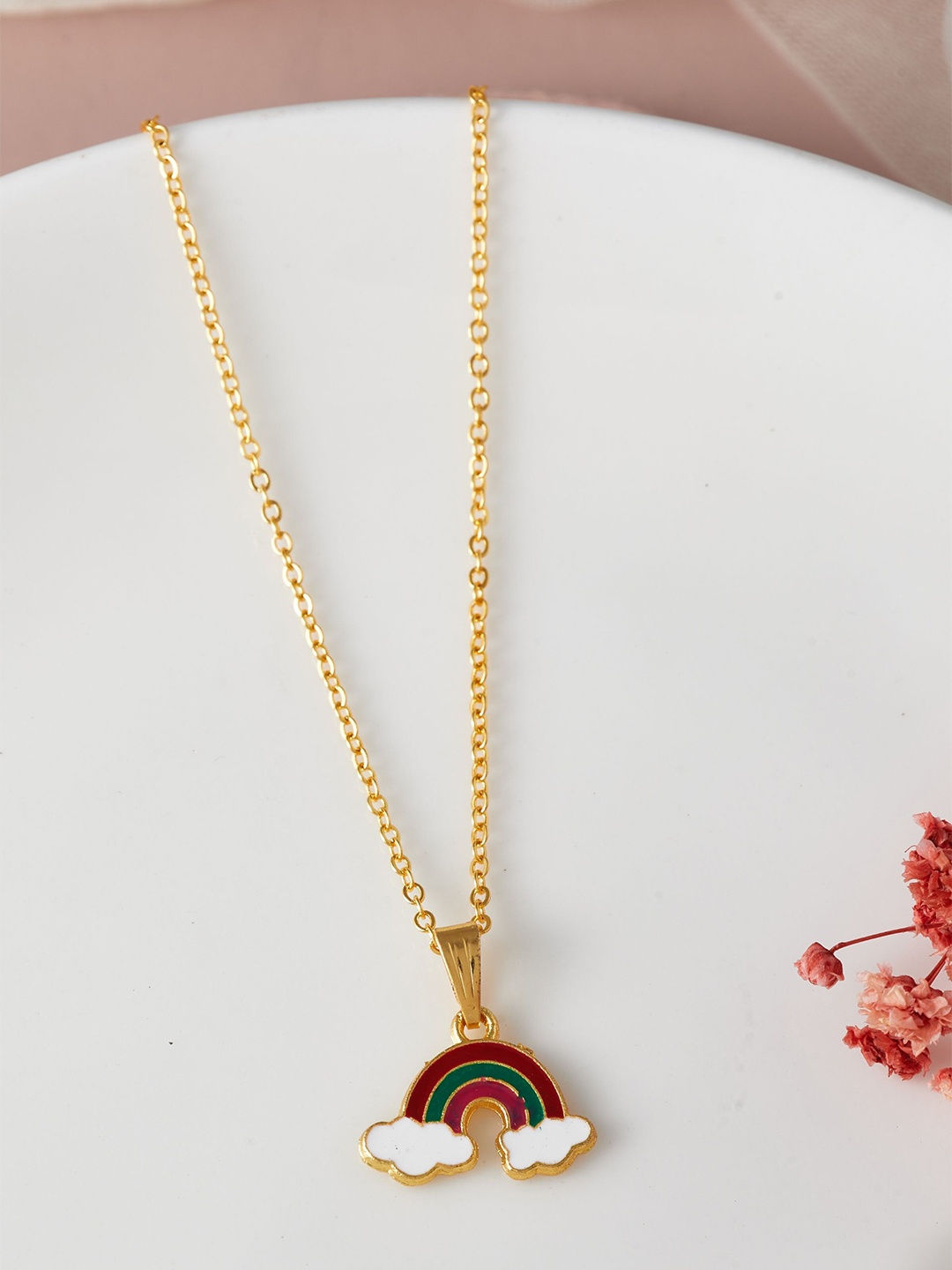 

DressBerry Red & Green Gold-Plated Stone-Studded Pendant With Chain