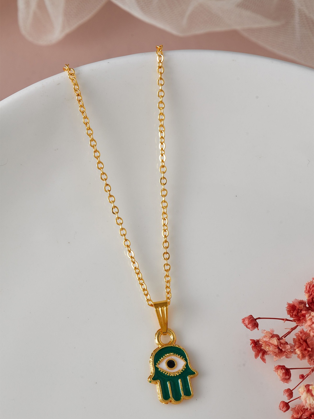 

DressBerry Gold-Toned Gold-Plated Enamelled Pendant with Chain