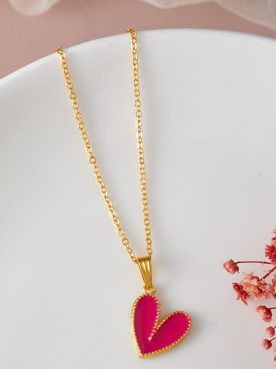 

DressBerry Pink Gold-Plated Heart Shaped Pendant with Chain