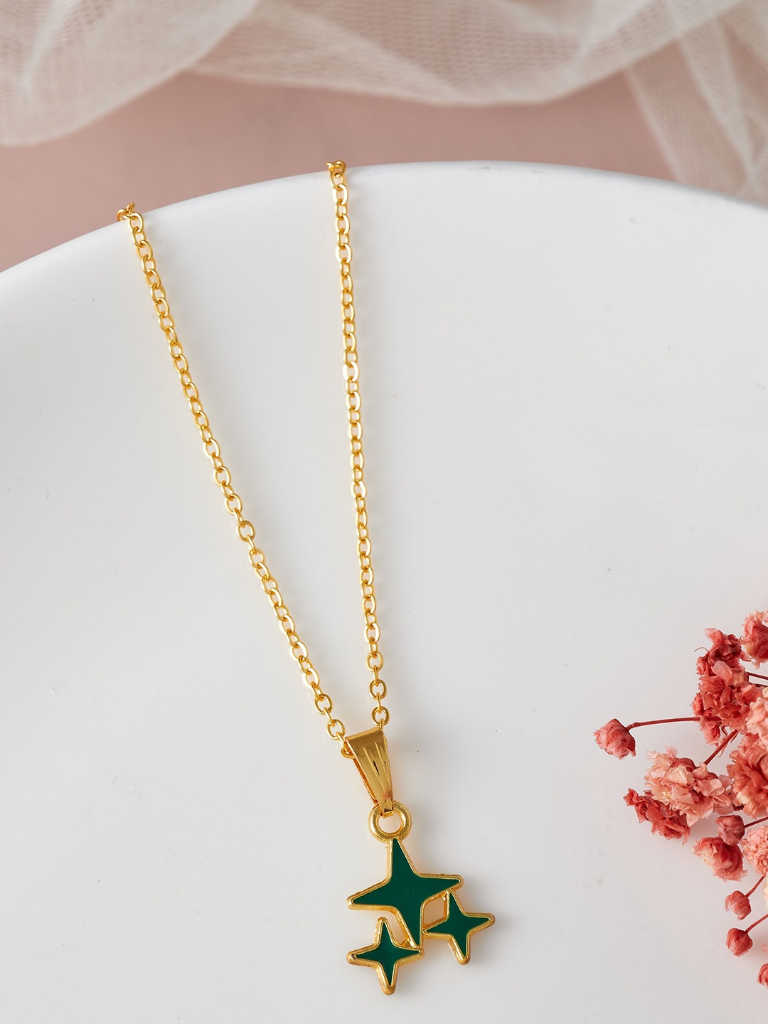 

DressBerry Green Gold-Plated Stone-Studded Pendant With Chain