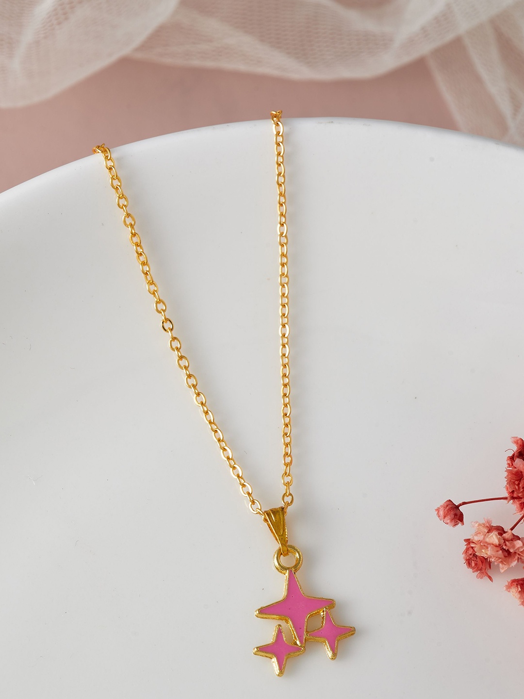 

DressBerry Pink Gold Plated 3 Stars Shaped Pendant with Chain