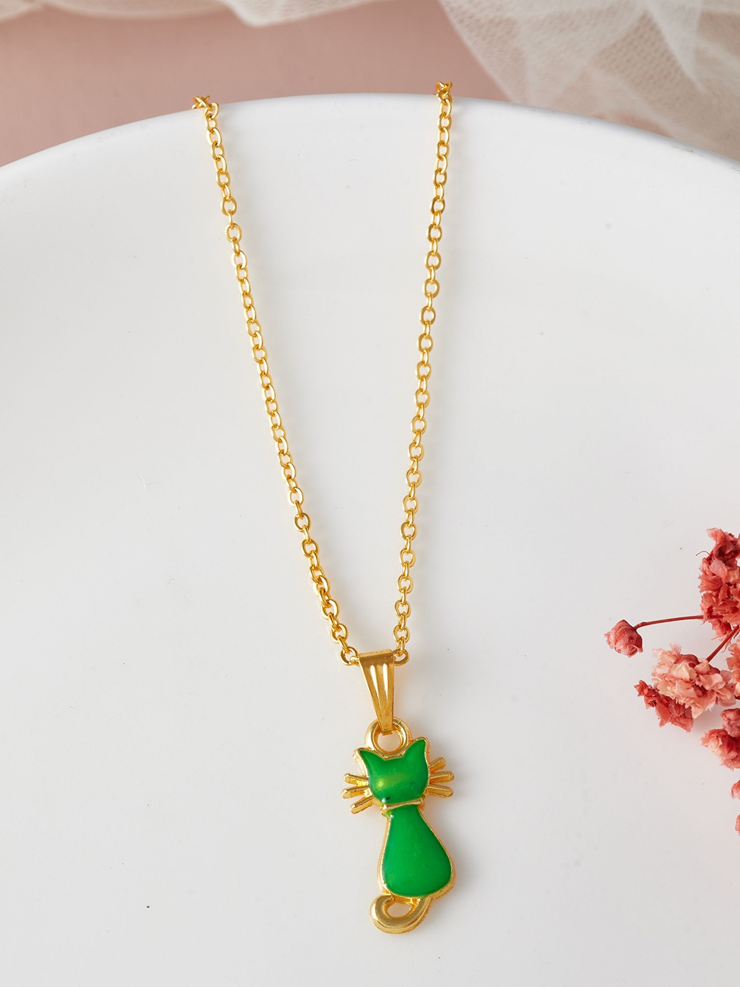 

DressBerry Gold-Toned Gold-Plated Enamelled Pendant with Chain