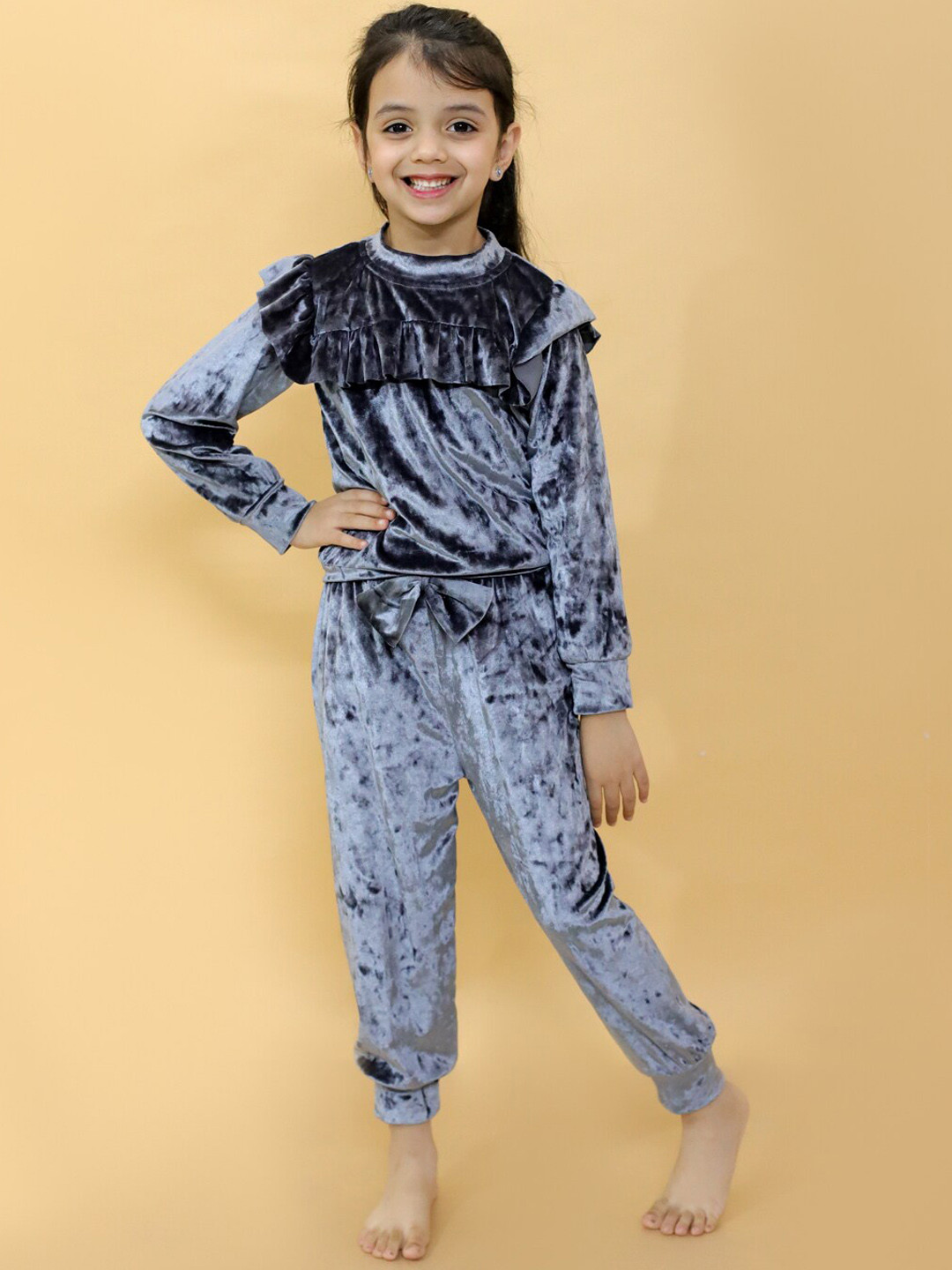 

Stuffie Land Girls Ruffled Night suit, Grey