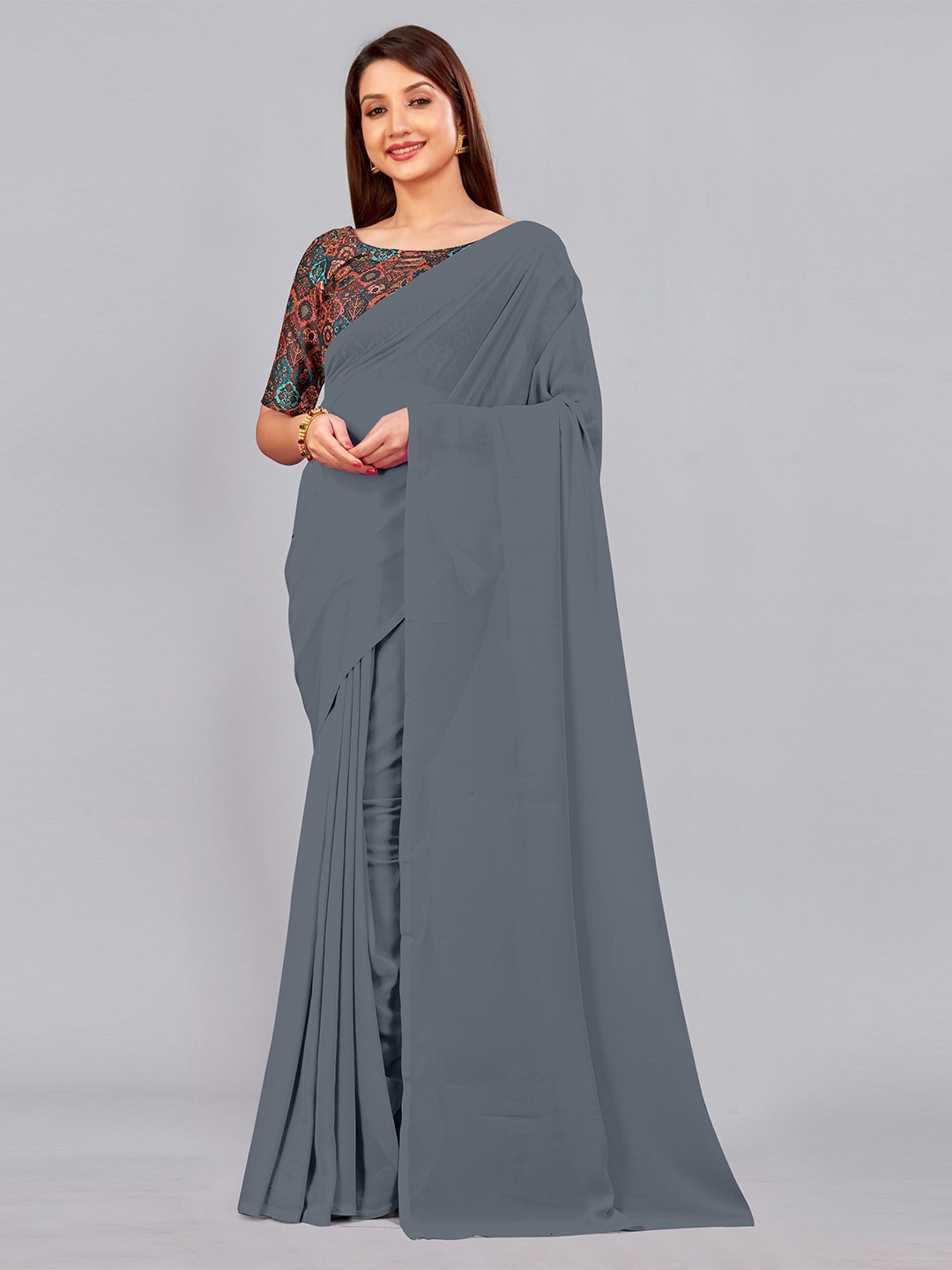 

CastilloFab Pure Georgette Saree, Grey