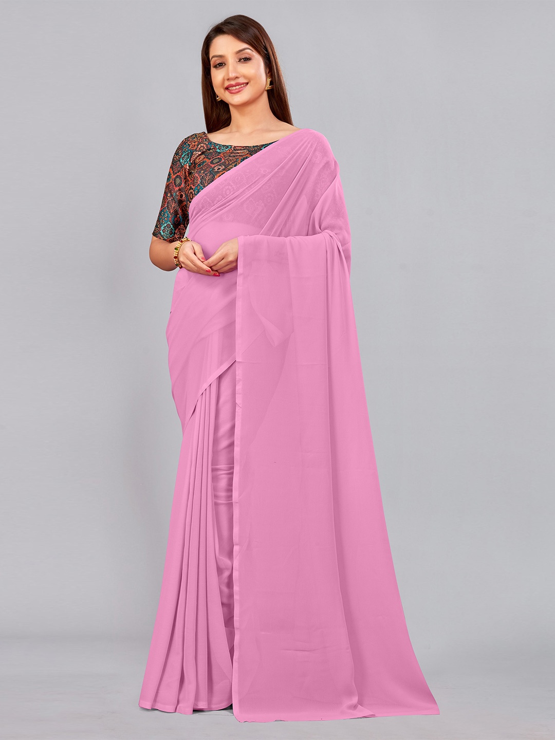 

CastilloFab Pure Georgette Saree, Pink