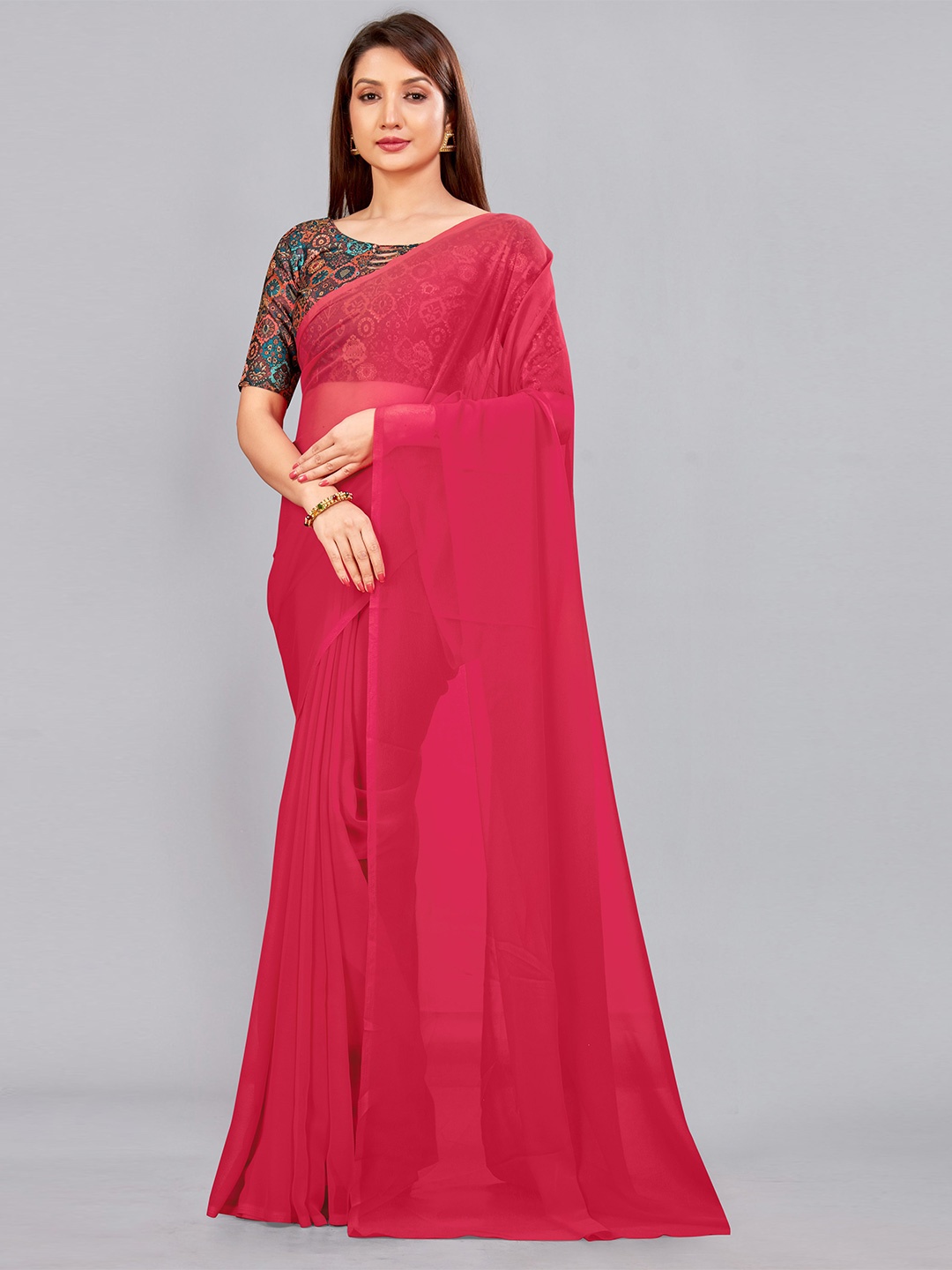 

CastilloFab Pure Georgette Saree, Red