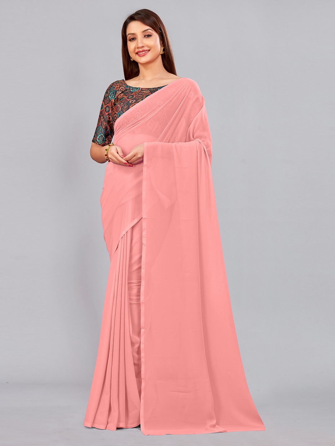 

CastilloFab Pure Georgette Saree, Peach