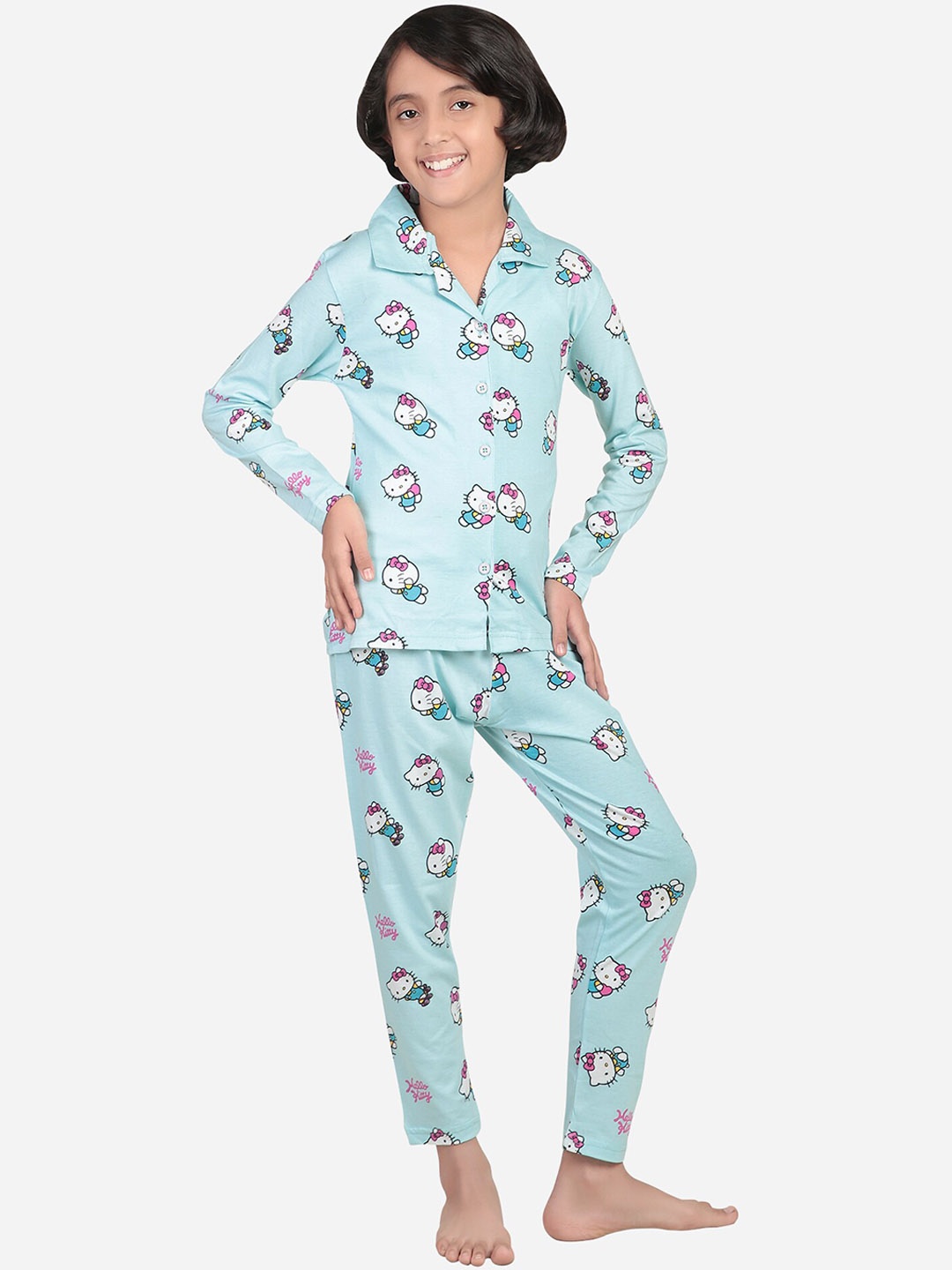 

Bodycare Girls Minnie & Friends Printed Lapel Collar Night suit, Blue