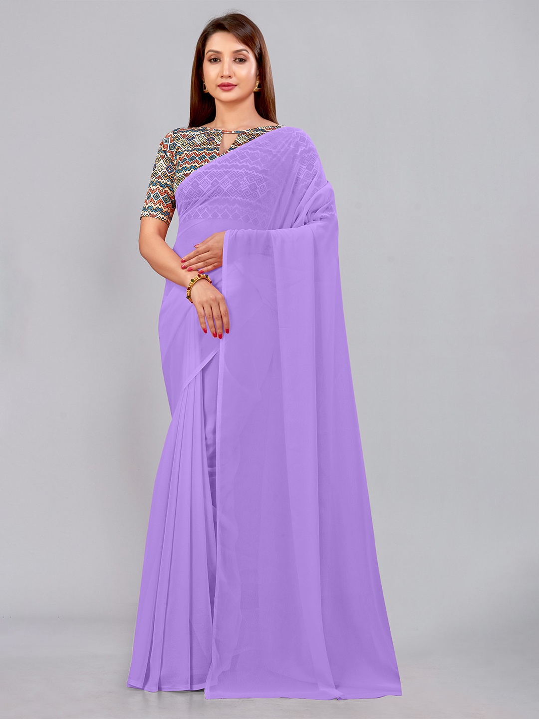 

CastilloFab Embroidered Pure Georgette Saree, Lavender