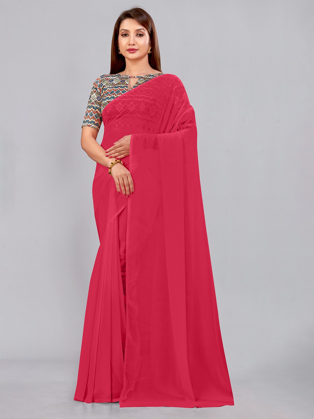 

CastilloFab Embroidered Pure Georgette Saree, Rose