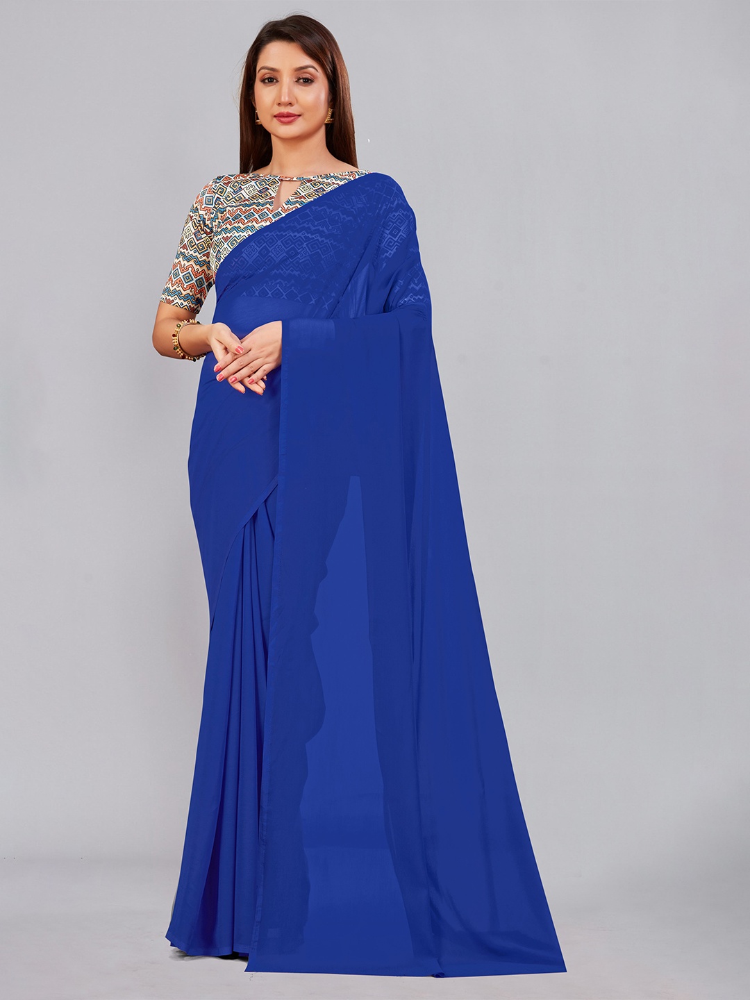 

CastilloFab Embroidered Pure Georgette Saree, Blue