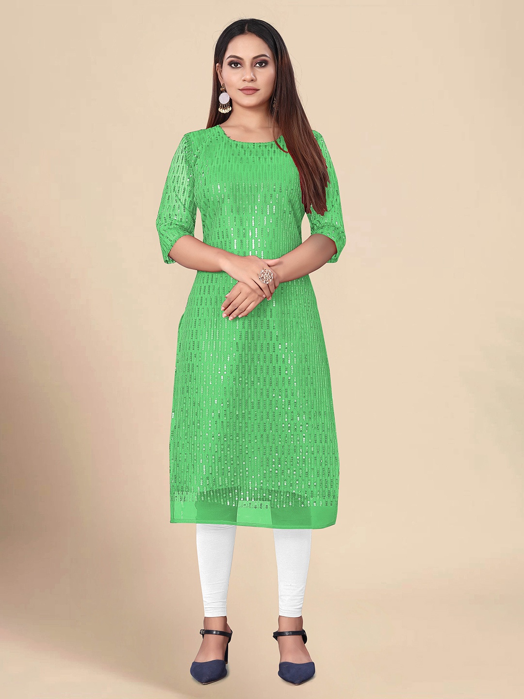 

KALINI Sequinned Embellished Straight Kurta, Sea green