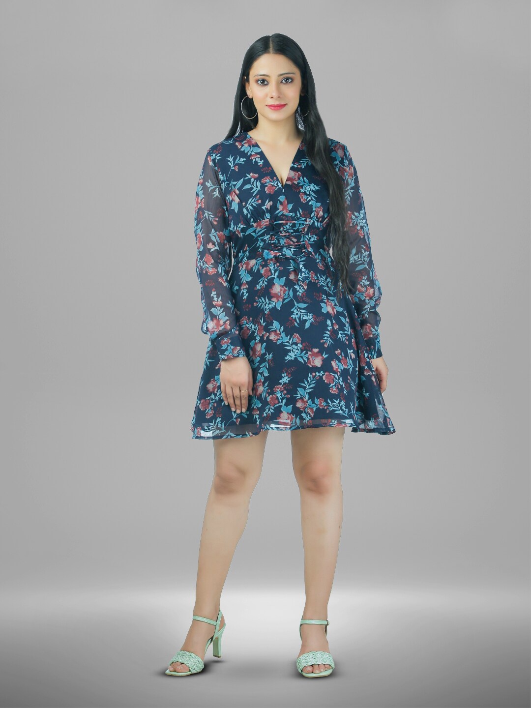 

BAESD Floral Print Crepe Fit & Flare Mini Dress, Navy blue