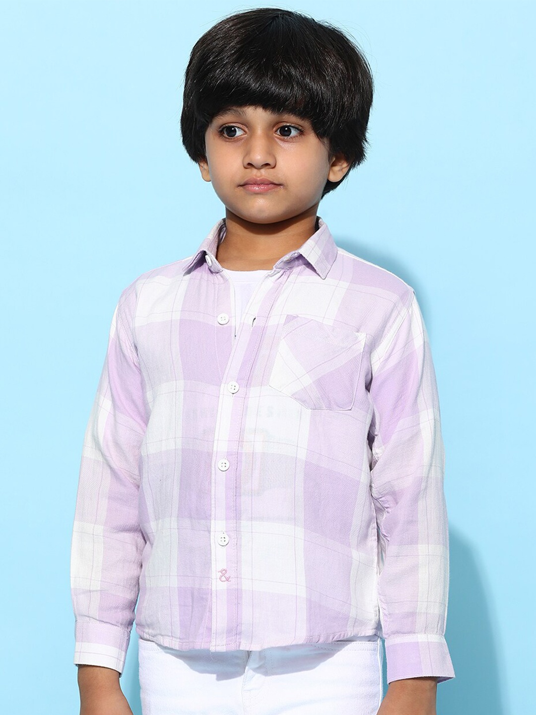 

TALES & STORIES Boys Checked Pure Cotton Casual Shirt, Purple