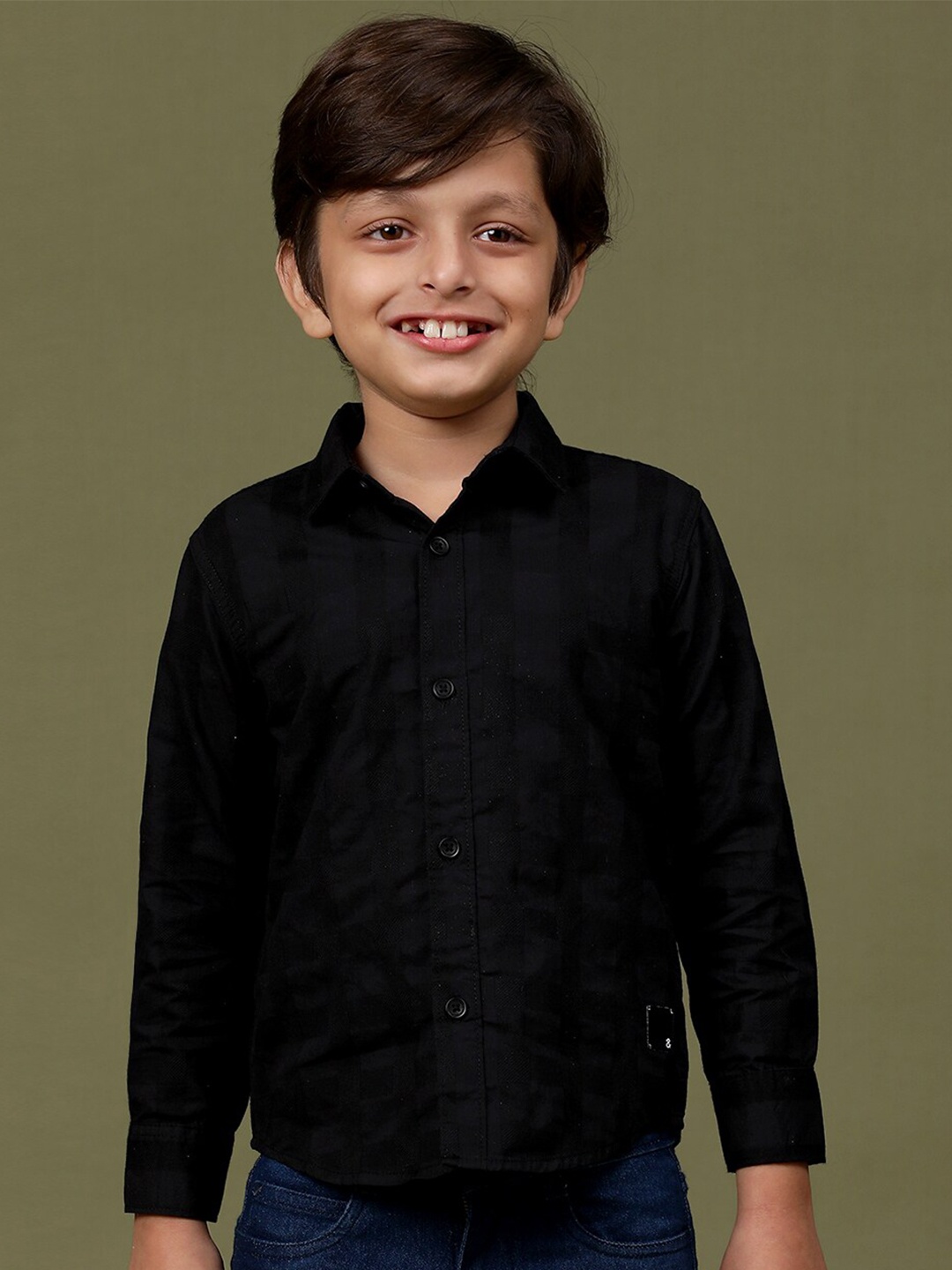 

TALES & STORIES Boys Checked Pure Cotton Casual Shirt, Black