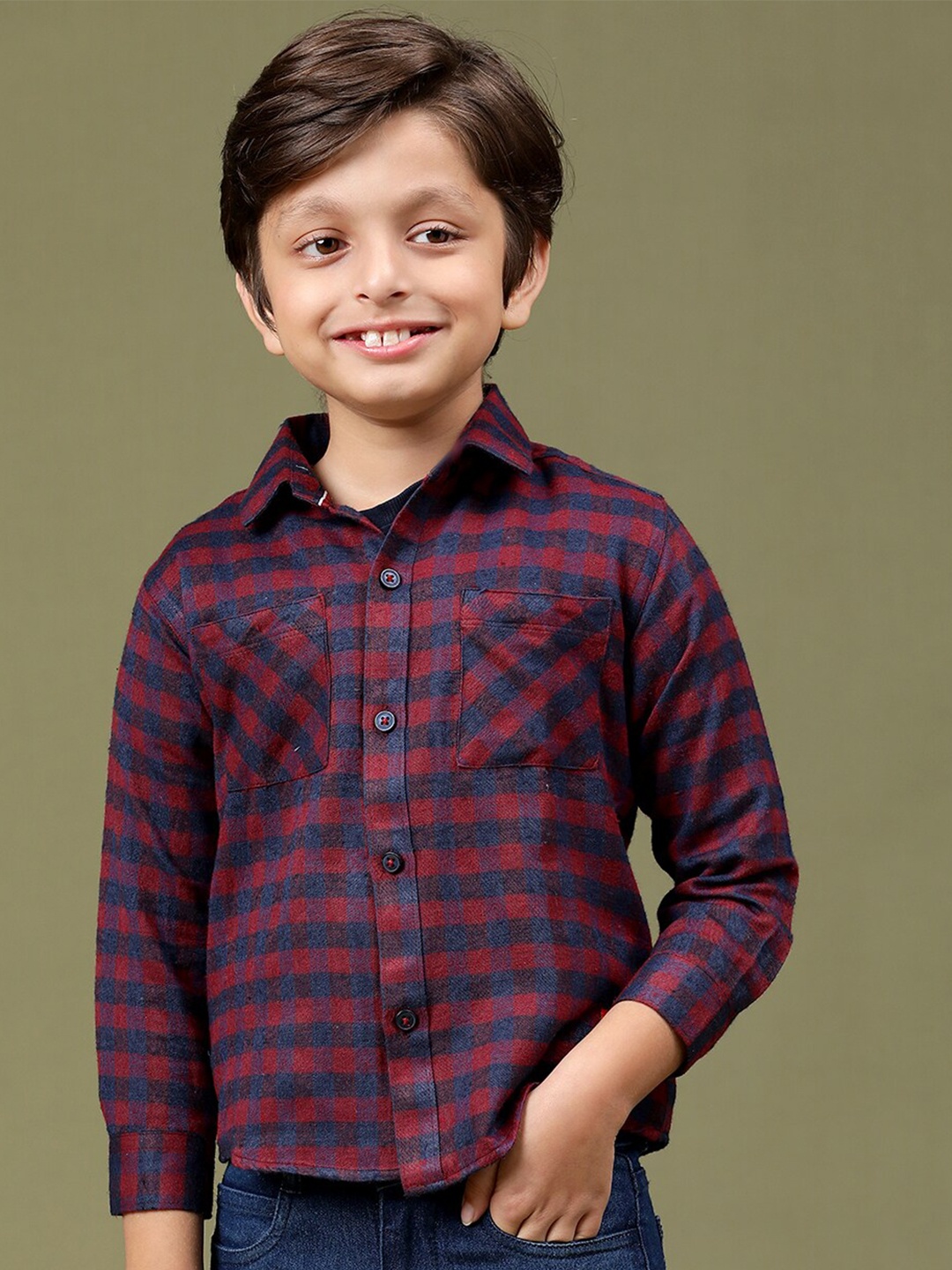 

TALES & STORIES Boys Checked Casual Shirt, Maroon