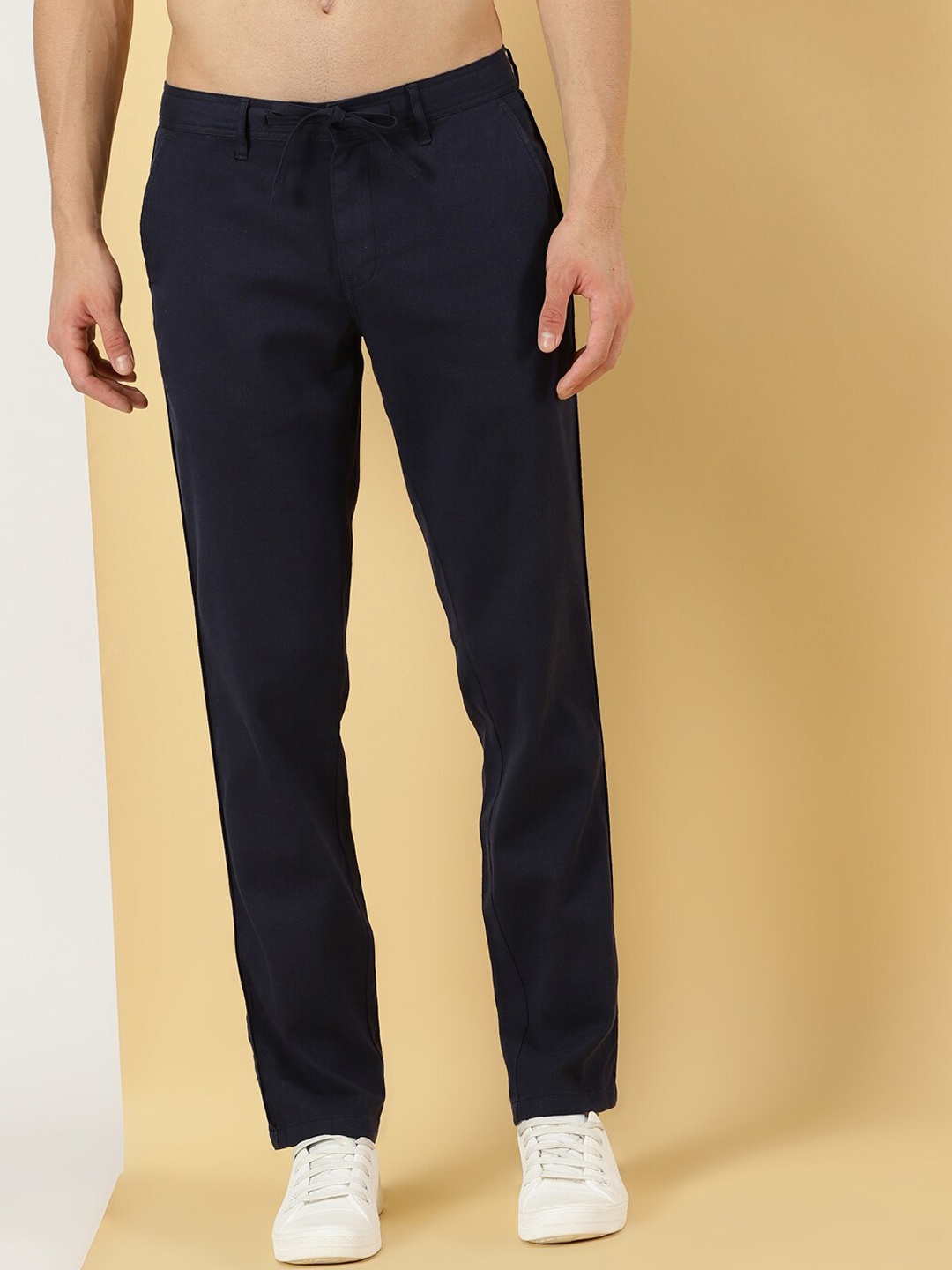 

Thomas Scott Men Smart Mid Rise Linen Cotton Trouser, Navy blue