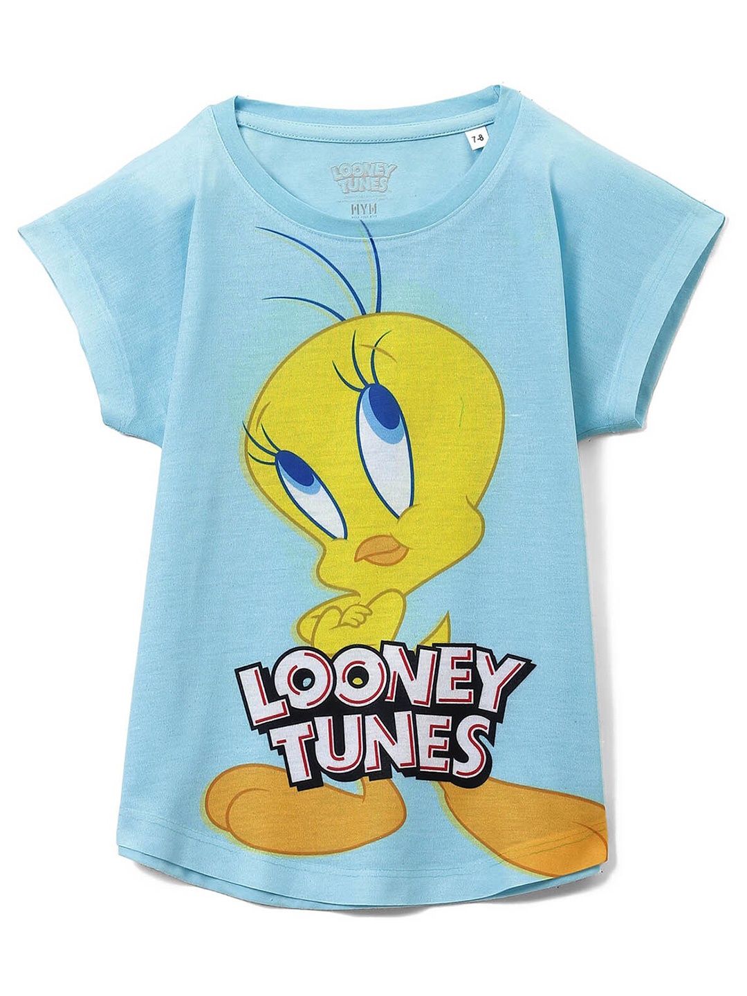 

Wear Your Mind Girls Looney Tunes Printed Round Neck Extended Sleeves Tshirts, Blue