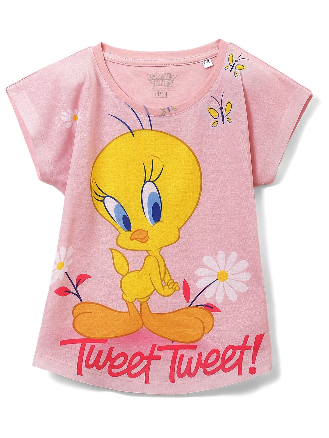 

Wear Your Mind Girls Tweety Graphic Printed Casual T-shirt, Pink