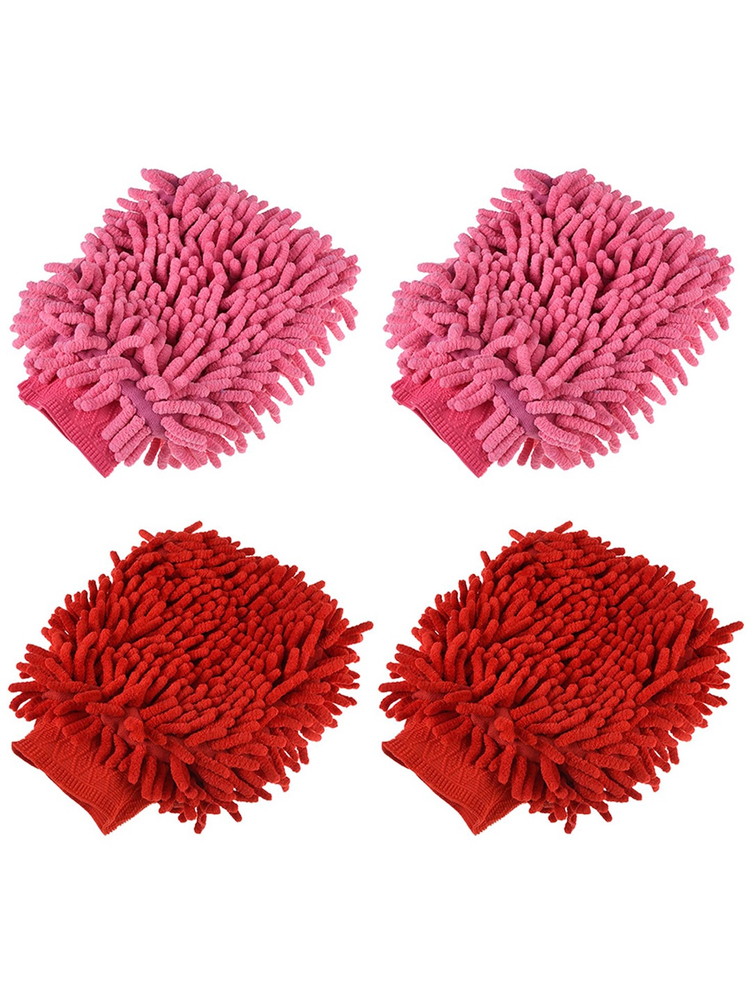 

Kuber Industries Set Of 4 Multi-Purpose 50 GSM Cleaning Fringed Gloves, Red