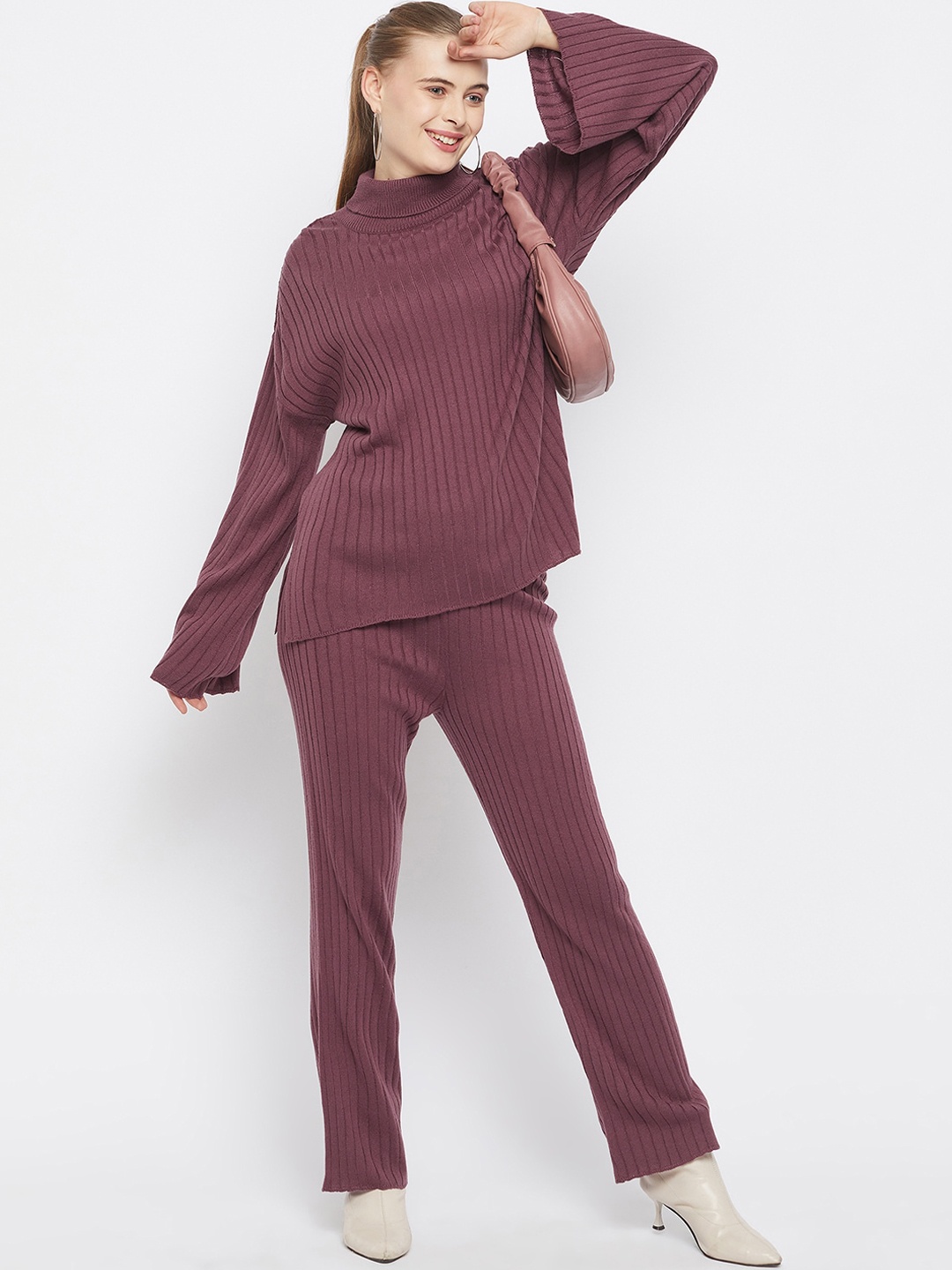 

Club York Self-Design High-Neck Top & Trouser Co-Ords, Maroon
