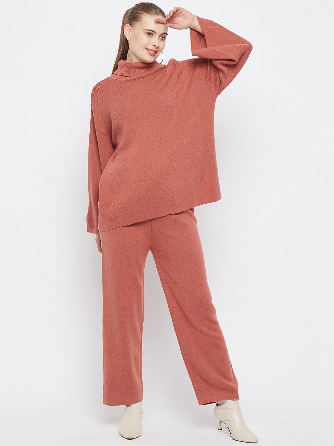 

Club York High Neck Sweatshirt with Mid-Rise Trousers Co-Ords, Coral